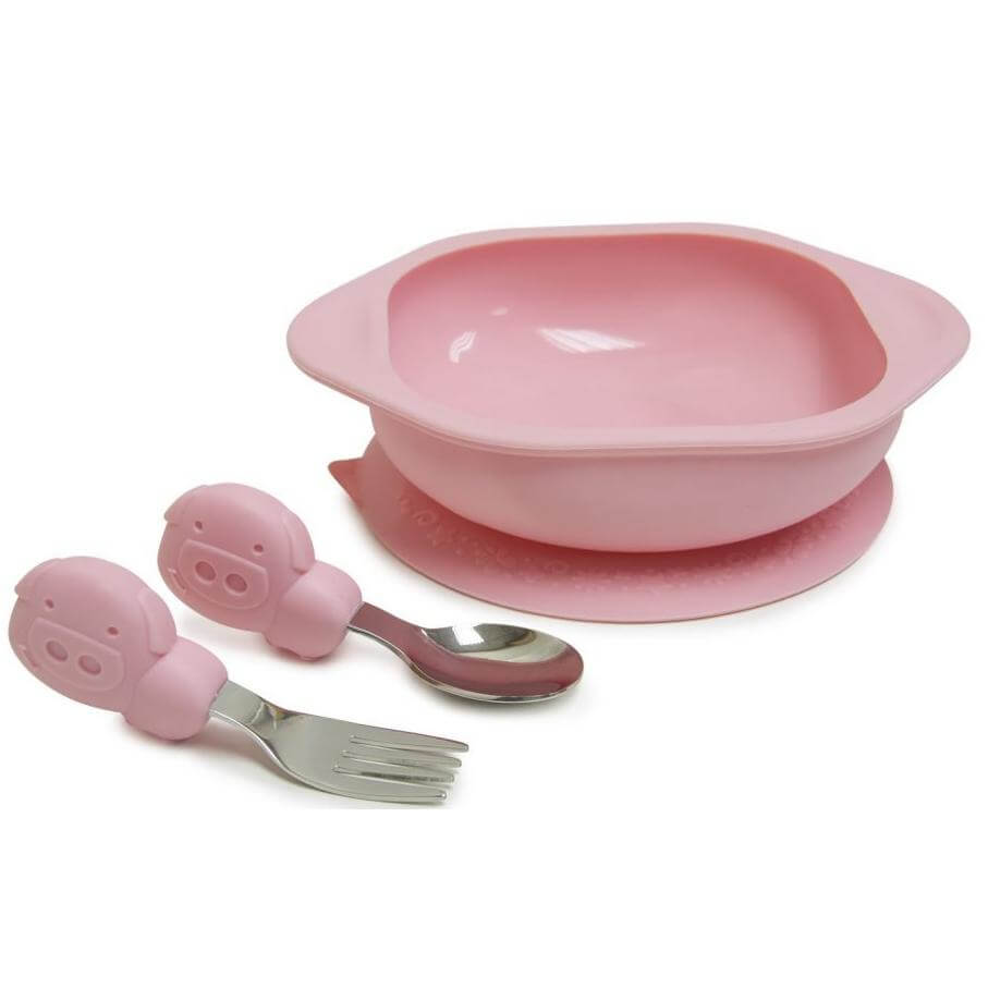 Marcus & Marcus Toddler Mealtime Set Σετ Φαγητού Γουρουνάκι, με Μπολ, Κουτάλι & Πιρούνι σε Ροζ Χρώμα