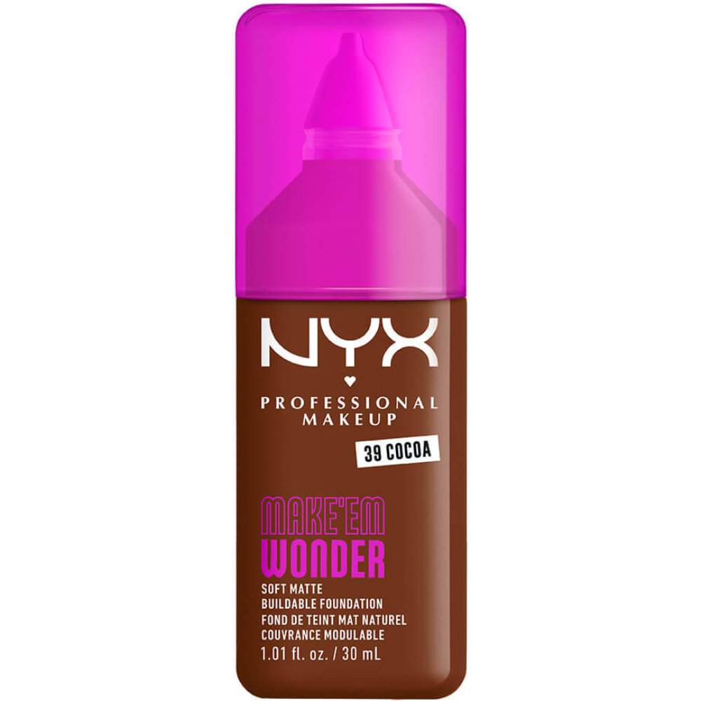 Nyx Professional Makeup Make'em Wonder Soft Matte Buildable Foundation Ενυδατικό & Απαλό Μάτ Μέικαπ για πιο Λεία, Ομοιόμορφη & Λαμπερή Επιδερμίδα 30ml - 39 Cocoa