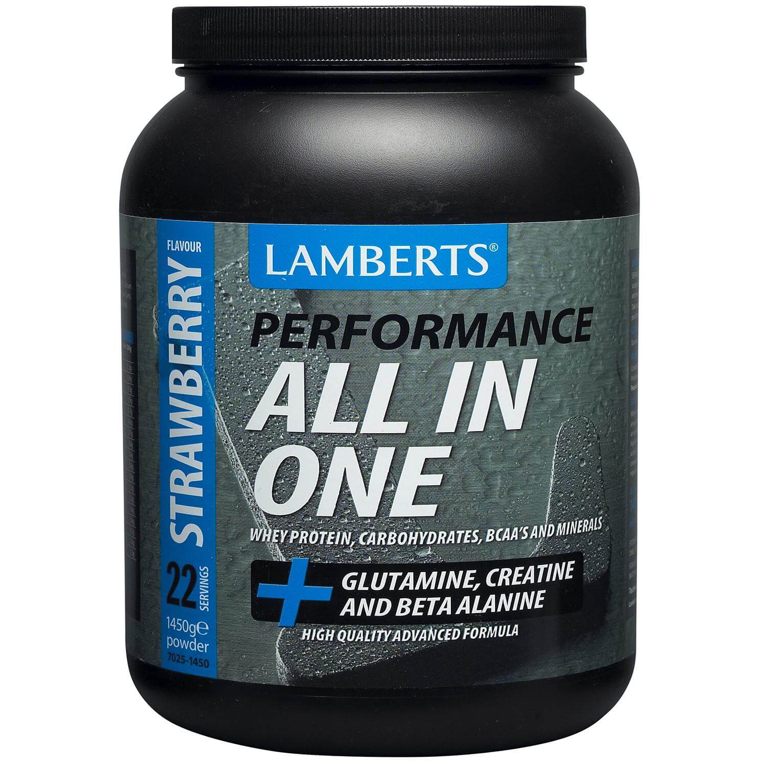 Lamberts Performance All In One Συμπλήρωμα Διατροφής Πρωτεΐνης Ορού Γάλακτος σε Σκόνη 1450g – Strawberry