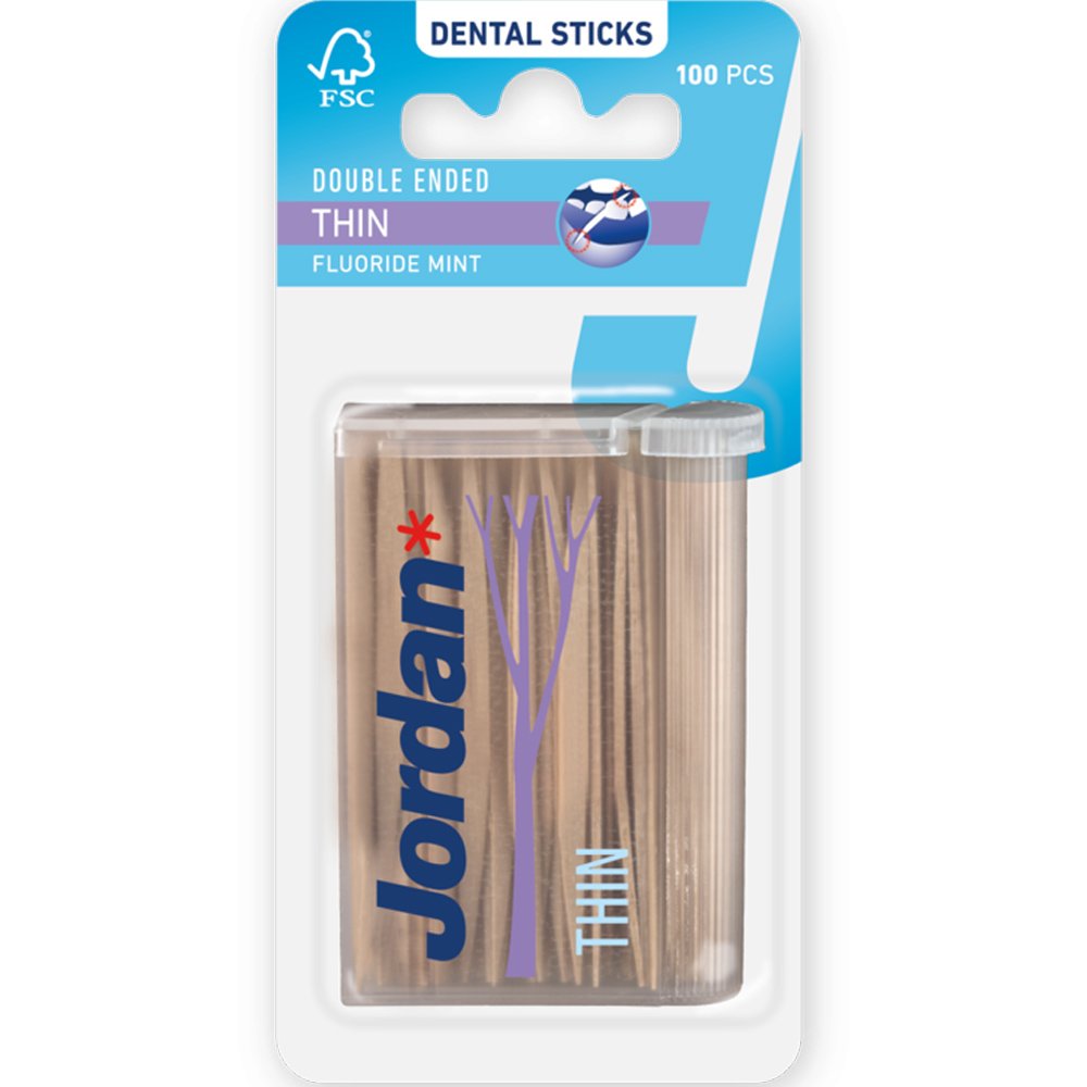 Jordan Jordan Thin Double Ended Dental Sticks Λεπτές Ξύλινες Οδοντογλυφίδες με Τριγωνικό Σχήμα για τον Καθαρισμό Μεσοδόντιων Διαστημάτων 100 Τεμάχια