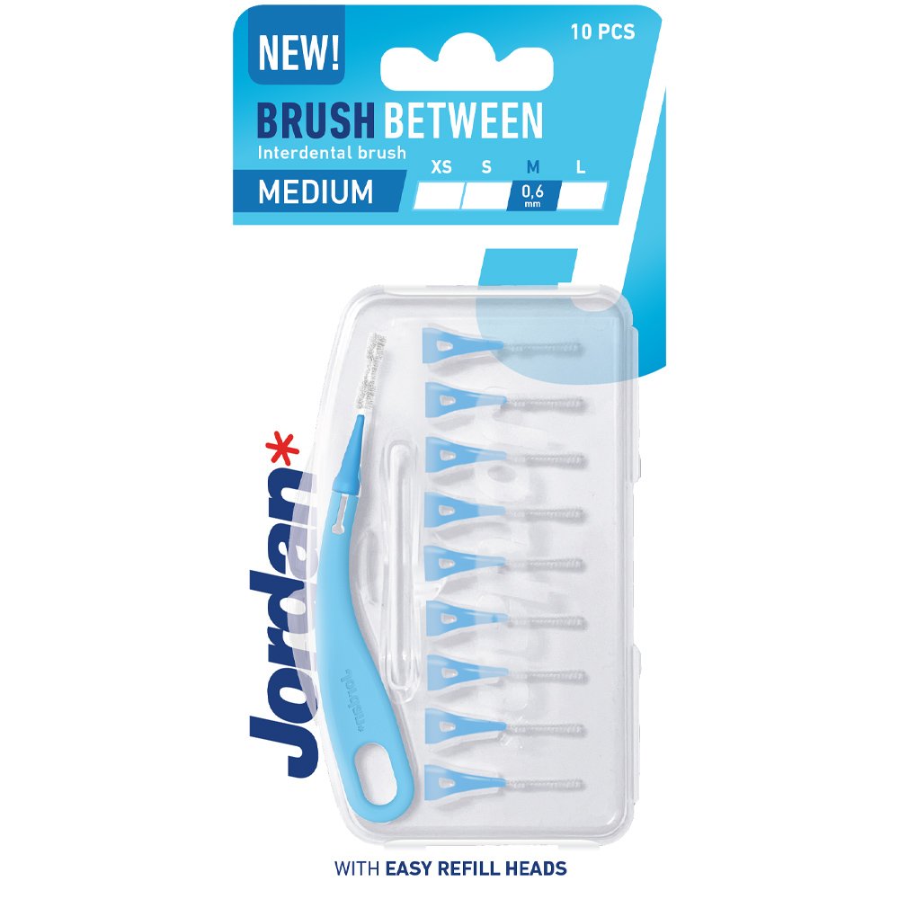 Jordan Brush Between Interdental Brush Μεσοδόντια Βουρτσάκια με Εργονομική Κυρτή Λαβή 10 Τεμάχια - Medium (0.6mm)