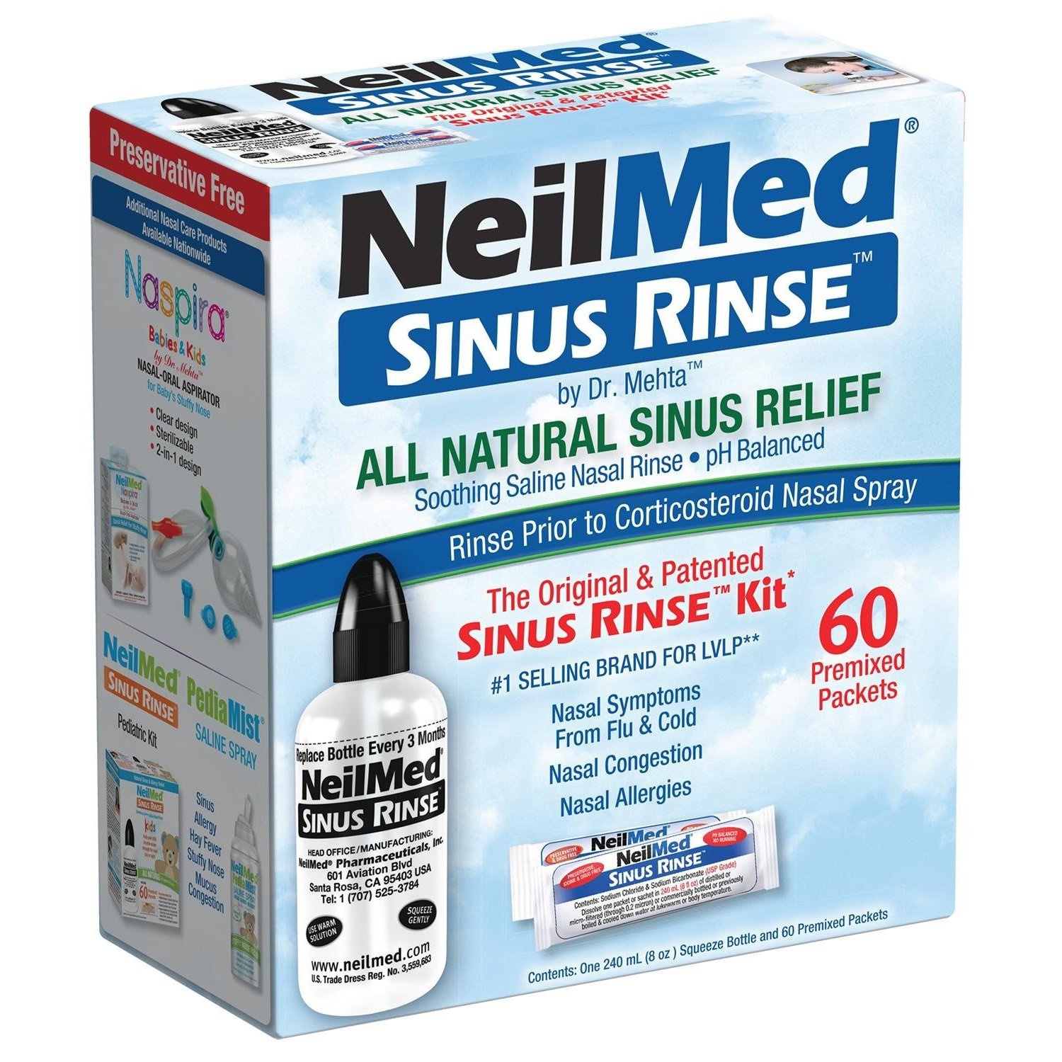 NeilMed Sinus Rinse Σύστημα Ρινικών Πλύσεων για Ενήλικες 60 Φακελίσκοι