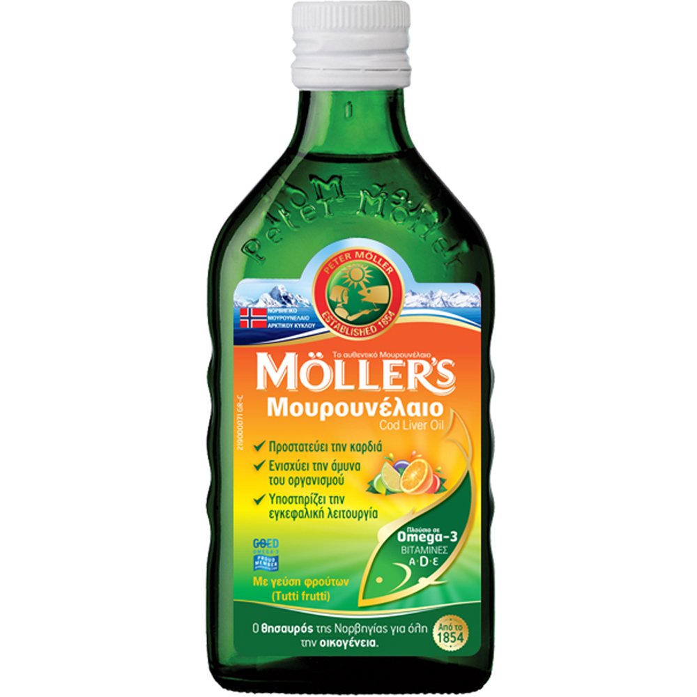 Moller’s Cod Liver Oil Tutti Frutti Συμπλήρωμα Διατροφής Πόσιμου Μουρουνέλαιου Πλούσιο σε Ω3 με Βιταμίνες A, D & E με Γεύση Διάφορων Φρούτων 250ml