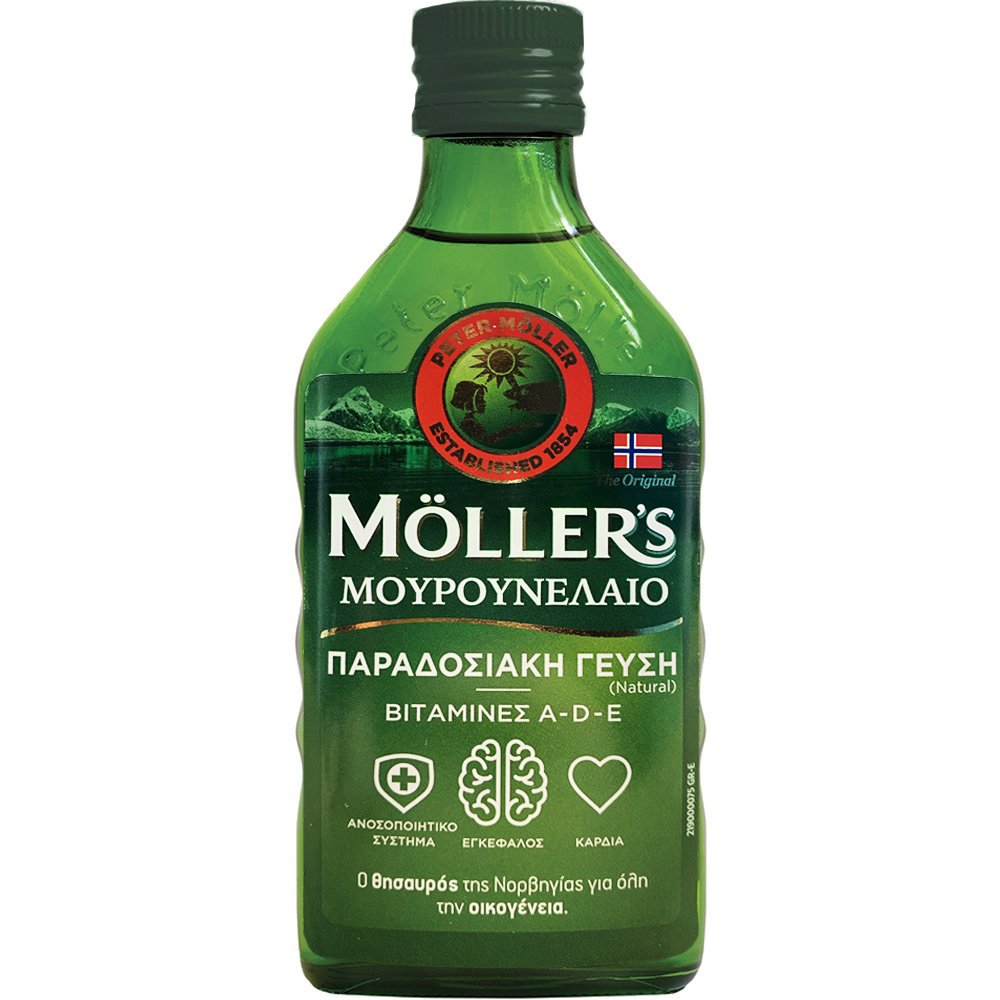 Moller's Moller's Cod Liver Oil Natural Συμπλήρωμα Διατροφής Πόσιμου Μουρουνέλαιου Πλούσιο σε Ω3 με Βιταμίνες A, D & E με Φυσική Γεύση 250ml