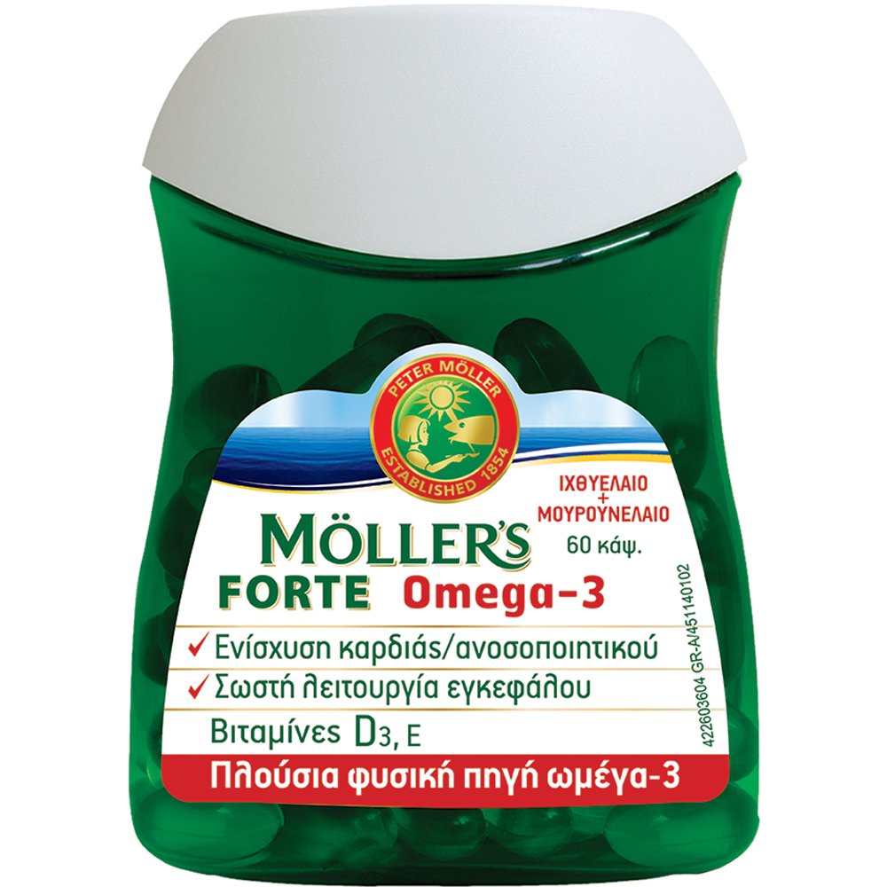 Moller’s Forte Μουρουνέλαιο Συμπλήρωμα Διατροφής Μίγματος Ιχθυέλαιου & Μουρουνέλαιου Πλούσιο σε Ω3 Λιπαρά Οξέα 60caps