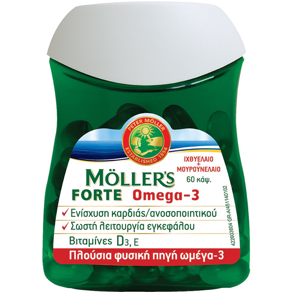 Moller's Moller’s Forte Μουρουνέλαιο Συμπλήρωμα Διατροφής Μίγματος Ιχθυέλαιου & Μουρουνέλαιου Πλούσιο σε Ω3 Λιπαρά Οξέα 60caps