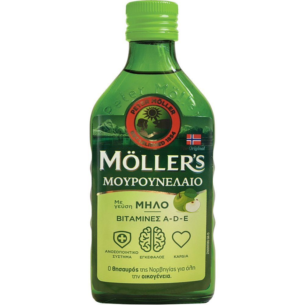 Moller's Moller's Cod Liver Oil Apple Συμπλήρωμα Διατροφής Πόσιμου Μουρουνέλαιου Πλούσιο σε Ω3 με Βιταμίνες A, D & E με Γεύση Μήλου 250ml