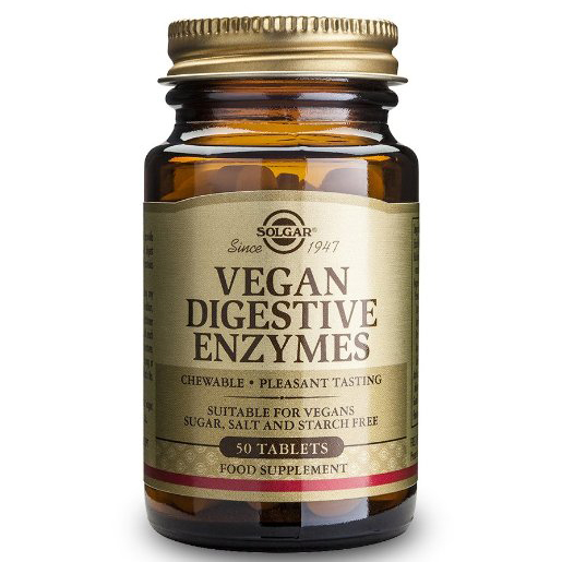 Solgar Vegan Digestive Enzymes Συμπλήρωμα Διατροφής Προμηθεύει Πεπτικά Ένζυμα για τη Διάσπαση Πρωτεϊνών & Φυτικών Ινών 50tablets