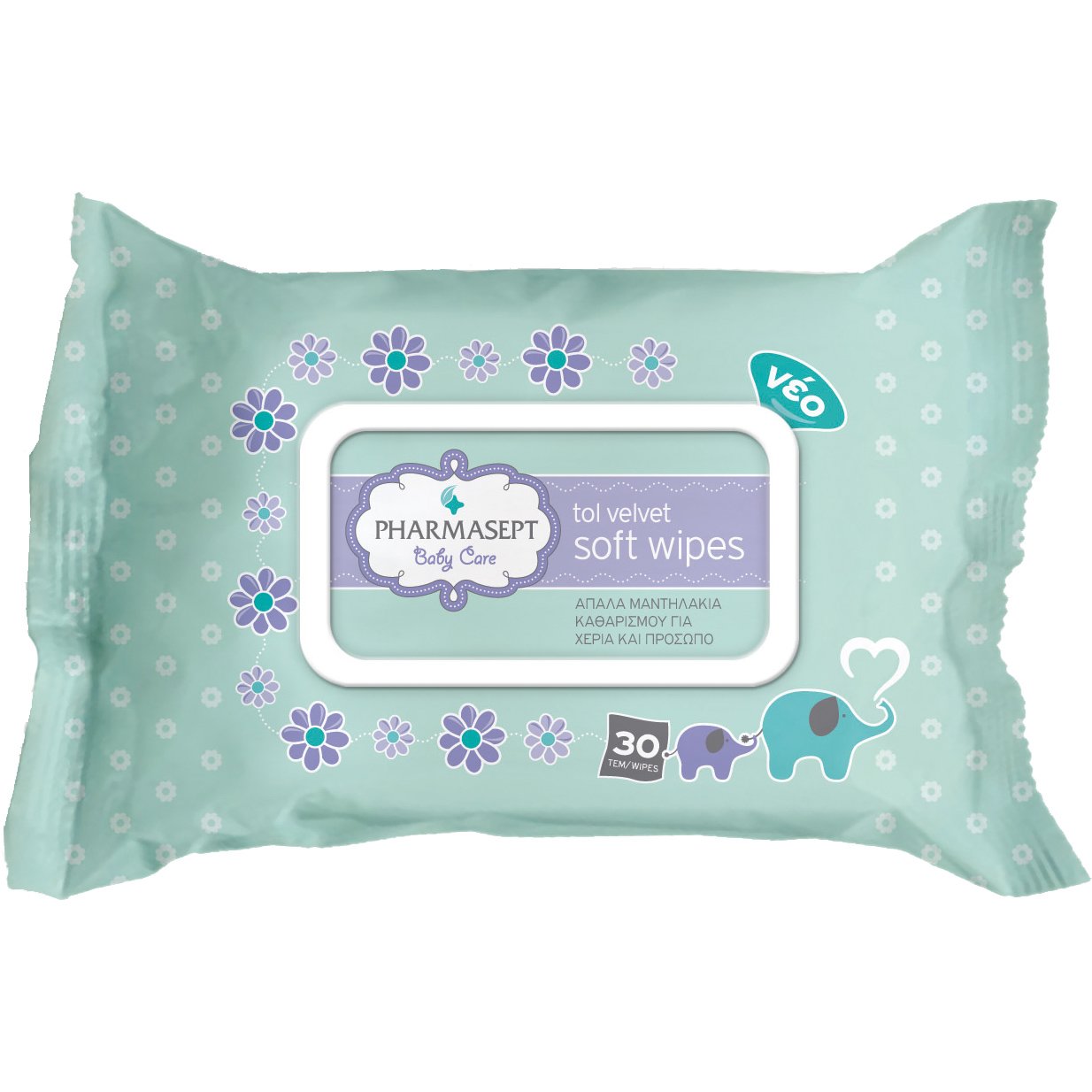 Pharmasept Tol Velvet Baby Care Soft Wipes Δερματολογικά Ελεγμένα Απαλά Παιδικά Μαντηλάκια 30τεμάχια