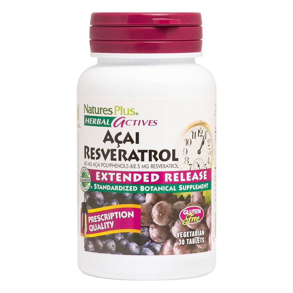 Nature’s Plus Herbal Actives Acai Resveratrol Extenden Release Συμπλήρωμα Διατροφής με Ισχυρή Αντιοξειδωτική Δράση 30 Veg.tabs