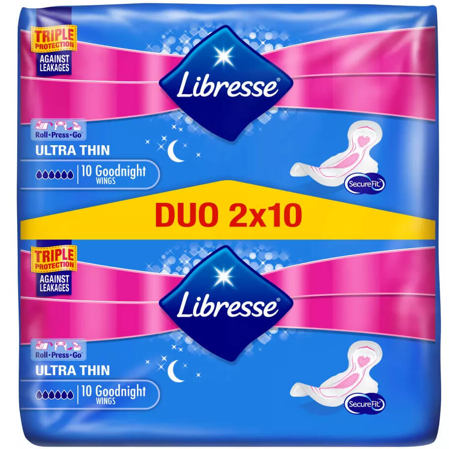 Libresse Ultra Thin Goodnight Duo Σερβιέτες Νύχτας με Φτερά 2×10 Τεμάχια