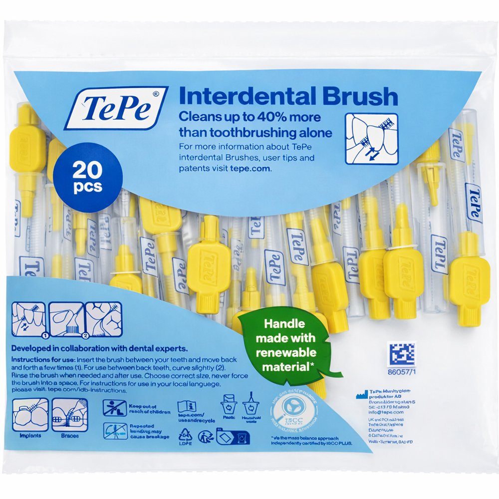 TePe Interdental Brush Μεσοδόντια Βουρτσάκια Καθαρισμού Ιδανικά για Άτομα με Εμφυτεύματα ή Σιδεράκια 20 Τεμάχια ISO Size 4 (0.70mm) Κίτρινο