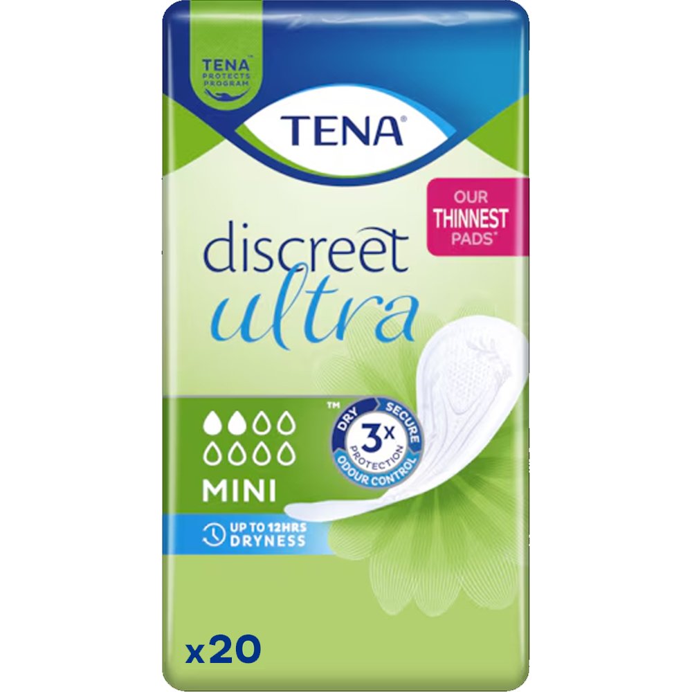 Tena Discreet Ultra Mini Λεπτές Σερβιέτες Χωρίς Άρωμα για Μικρής Μορφής Ακράτεια 20 Τεμάχια