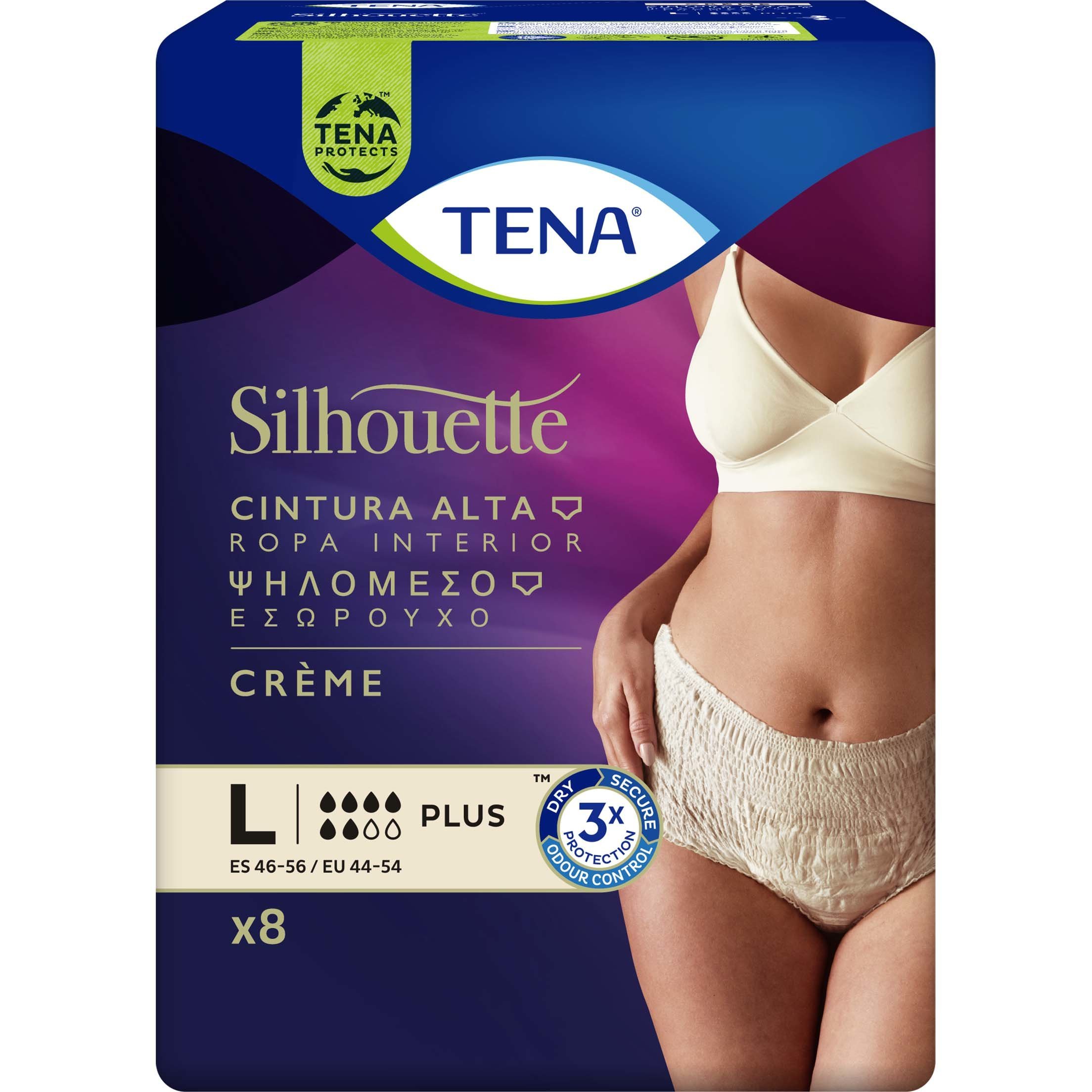 Tena Tena Silhouette Plus Creme Underwear Ψηλόμεσο Εσώρουχο για Μέτρια Έως Βαριά Ακράτεια σε Κρεμ Χρώμα 8 Τεμάχια - Large