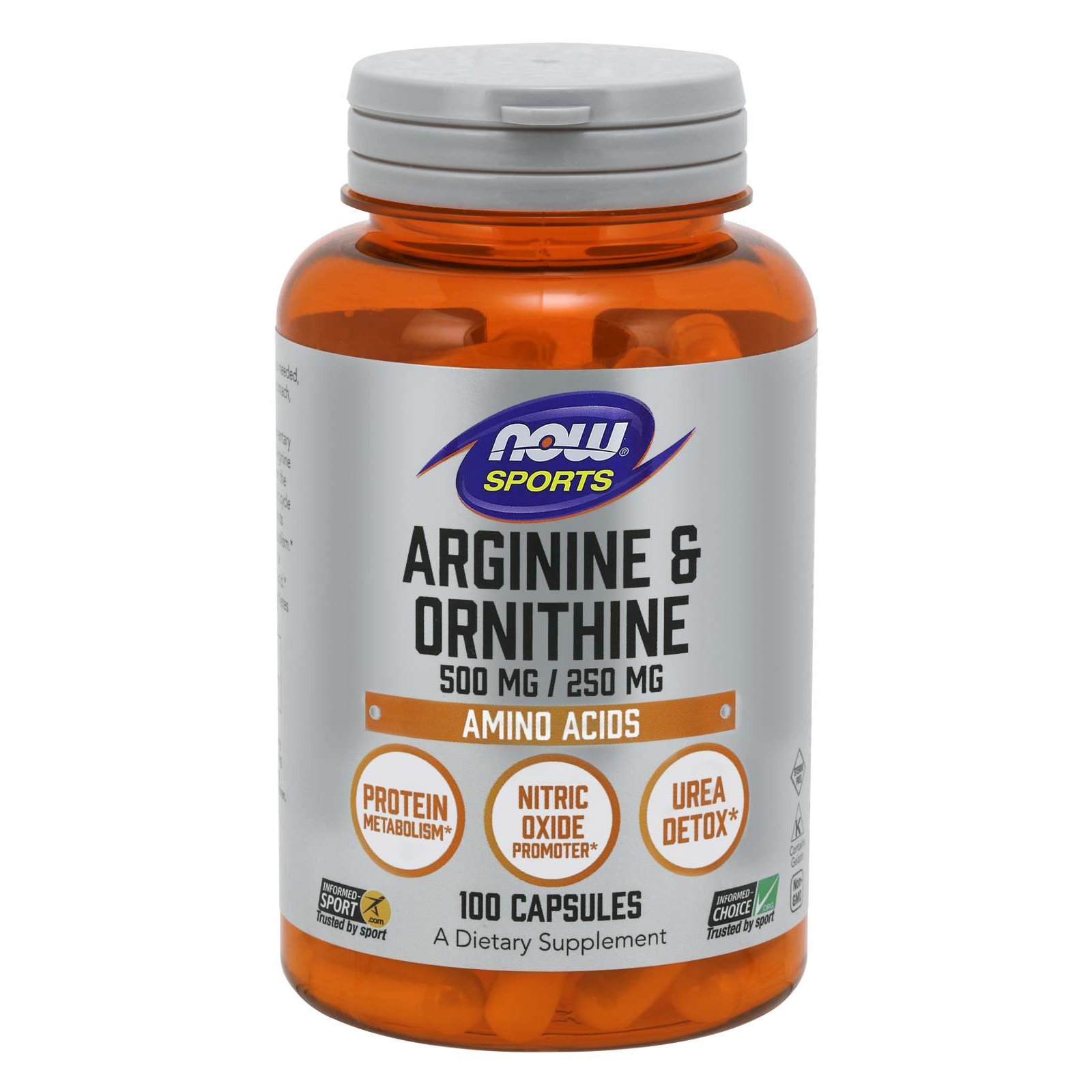 Now Foods Arginine & Ornithine 500mg / 250mg Συμπλήρωμα Διατροφής που Συνδυάζει δύο Αμινοξέα για Παραγωγή Ενέργειας 100caps