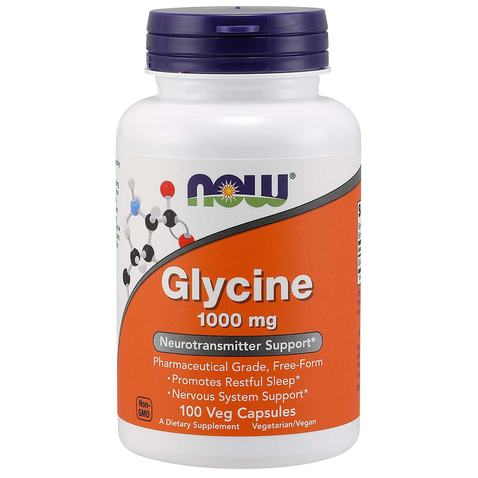 Now Foods Glycine 1000mg Συμπλήρωμα Διατροφής που Συμβάλει στην Παραγωγή Ενέργειας στον Οργανισμό 100 Vegcaps