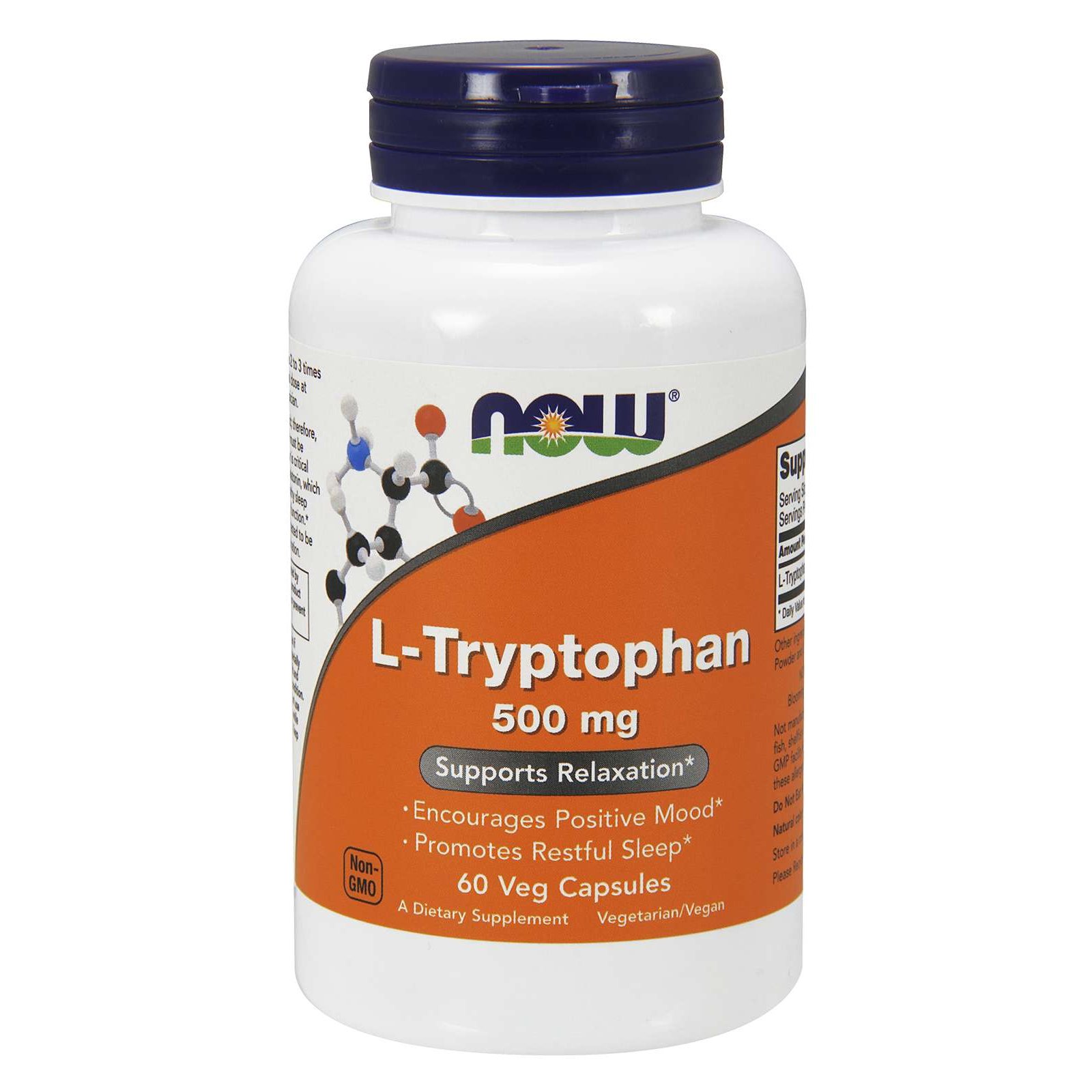 Now Foods L-Tryptophan 500mg Συμπλήρωμα Διατροφής που Ρυθμίζει την Σεροτονίνη & Βελτιώνει την Καλή Διάθεση 60 Vegcaps