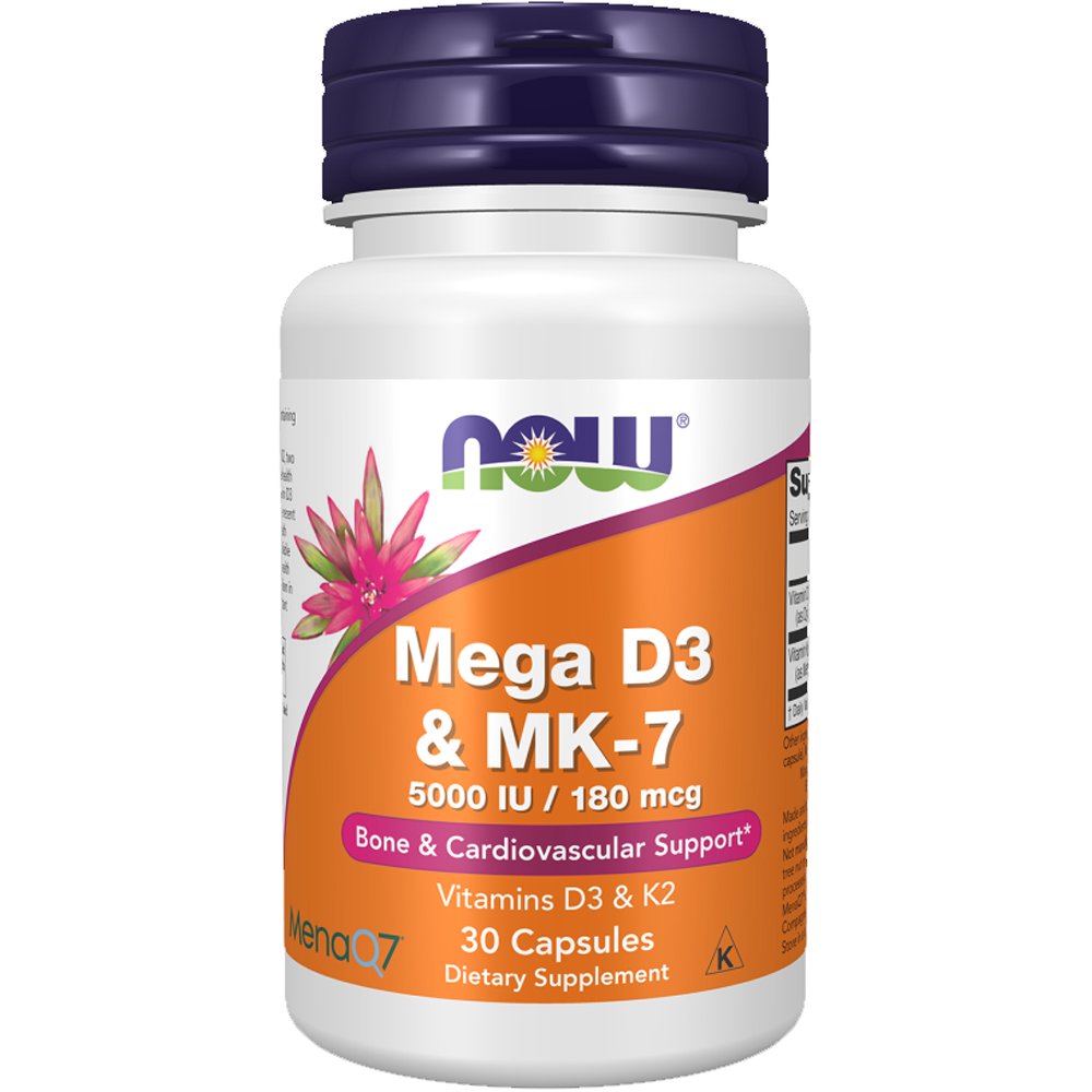 Now Foods Mega D3 & MK-7 Συμπλήρωμα Διατροφής με Βιταμίνες D3 & K2 για Υγεία των Οστών, των Δοντιών & του Καρδιαγγειακού Συστήματος 30Caps
