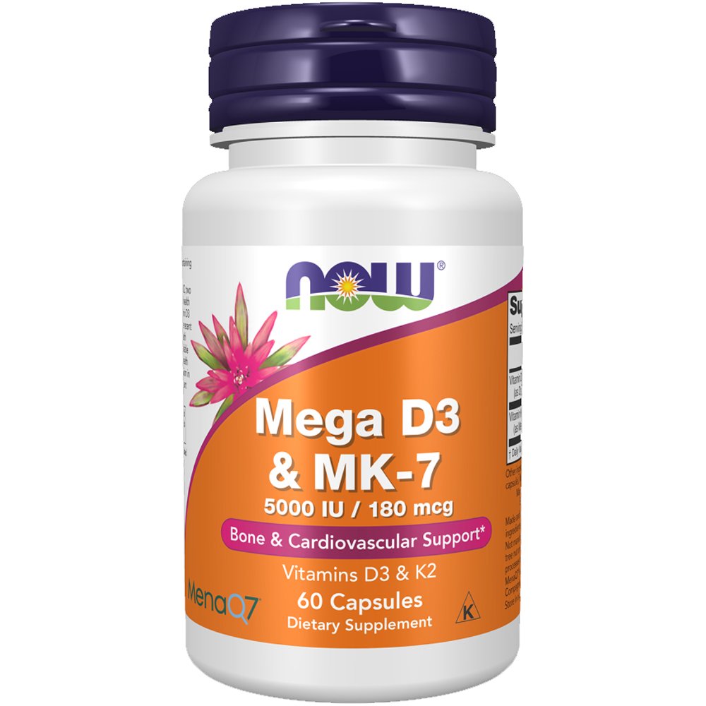 Now Foods Mega D3 & MK-7 Συμπλήρωμα Διατροφής με Βιταμίνες D3 & K2 για Υγεία των Οστών, των Δοντιών & του Καρδιαγγειακού Συστήματος 60Caps