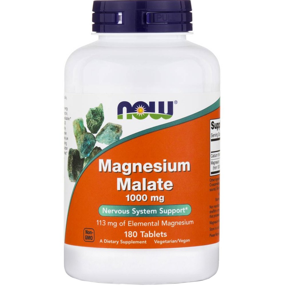 Now Now Foods Magnesium Malate 1000mg Συμπλήρωμα Διατροφής Μαγνησίου σε Μορφή Μηλικού Οξέος για την Καλή Λειτουργία του Νευρικού Συστήματος, Μυών & Ανακούφιση από το Σύνδρομο της Χρόνιας Κόπωσης 180tabs