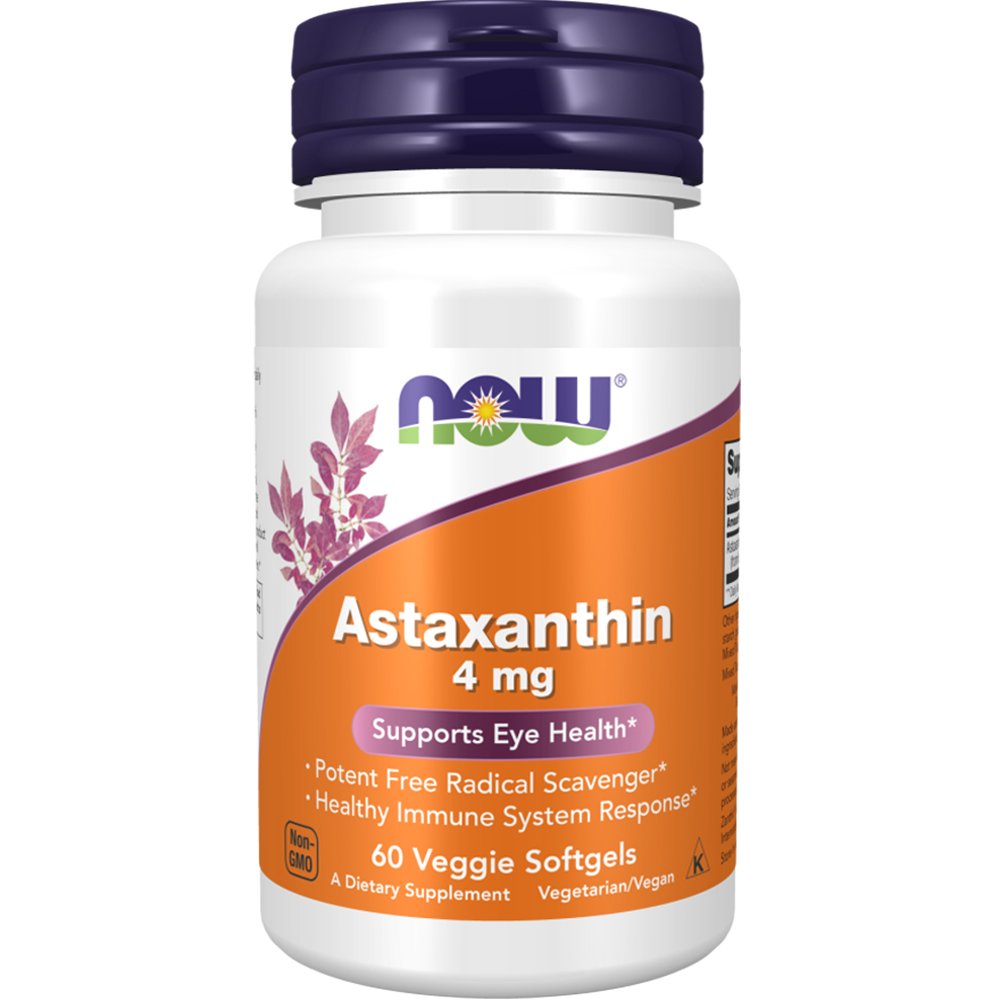 Now Foods Astaxanthin 4mg Συμπλήρωμα Διατροφής Καροτινοειδούς Ασταξανθίνης Φυτικής Προέλευσης για την Πρόληψη Εκφυλιστικών Παθήσεων των Ματιών με Ισχυρές Αντιοξειδωτικές Ιδιότητες 60 Veg.Softgels