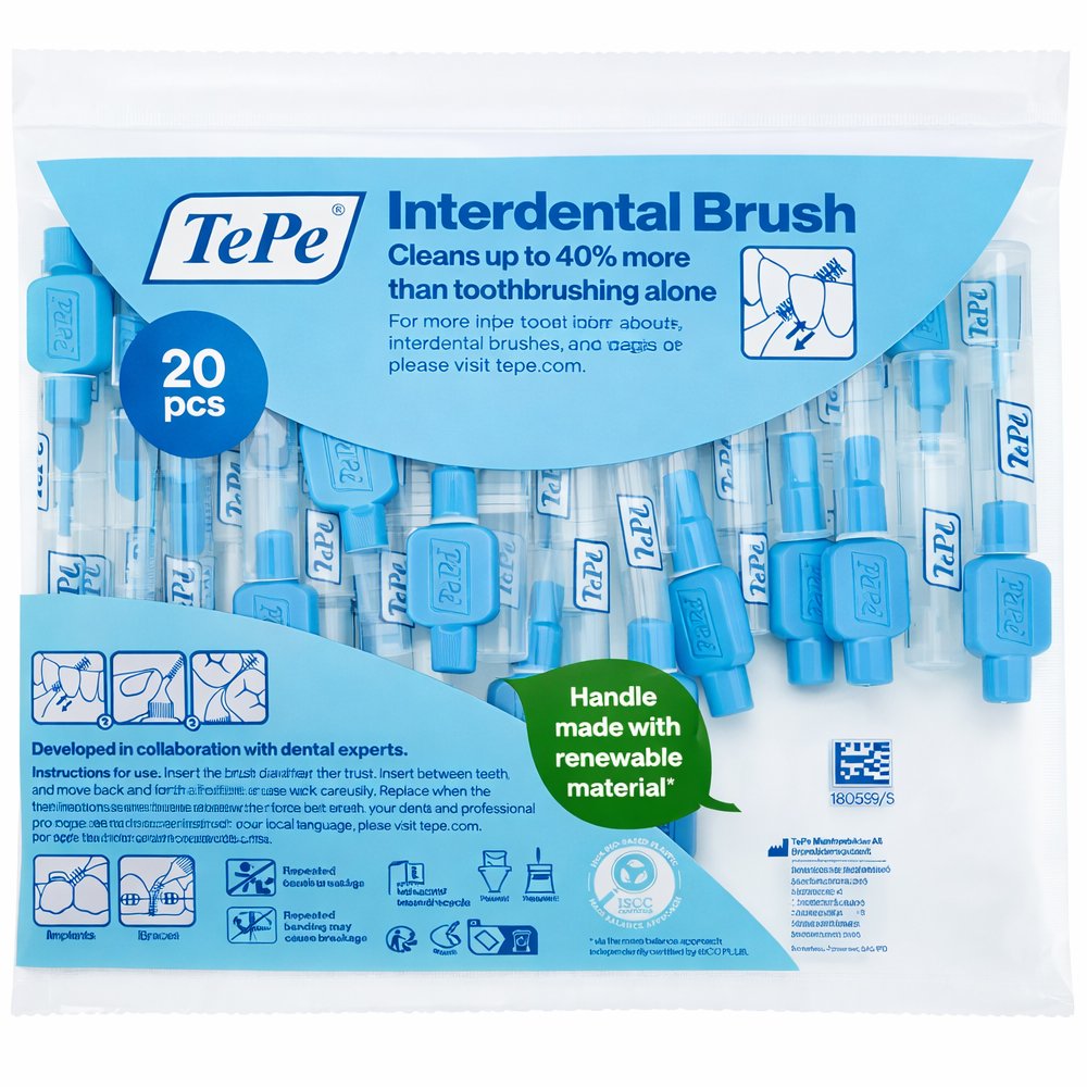 TePe Interdental Brush Μεσοδόντια Βουρτσάκια Καθαρισμού Ιδανικά για Άτομα με Εμφυτεύματα ή Σιδεράκια 20 Τεμάχια ISO Size 3 (0.60mm) Γαλάζιο