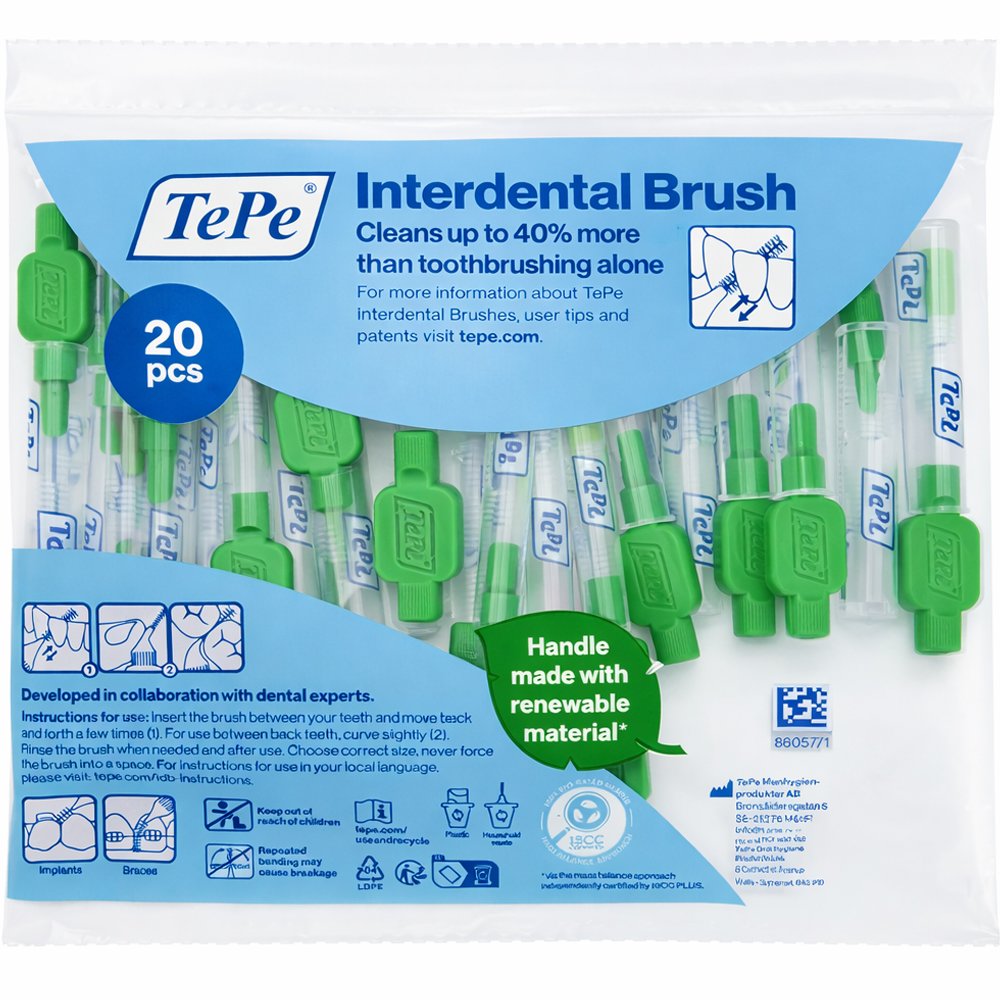 TePe Interdental Brush Μεσοδόντια Βουρτσάκια Καθαρισμού Ιδανικά για Άτομα με Εμφυτεύματα ή Σιδεράκια 20 Τεμάχια ISO Size 5 (0.80mm) Πράσινο