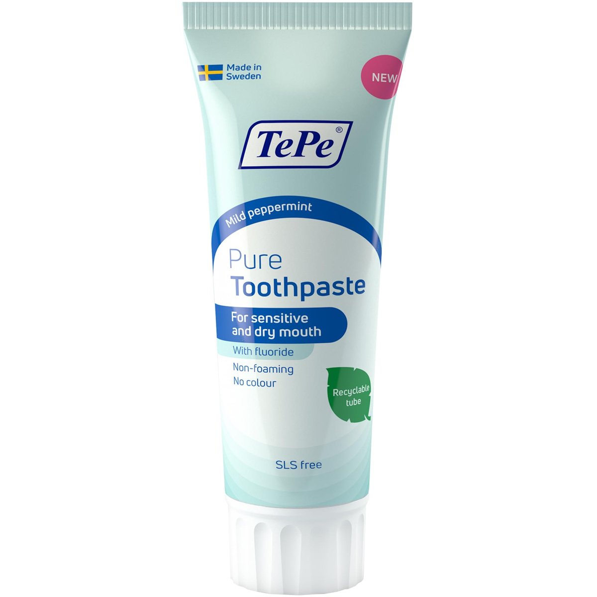 TePe Pure Mild Peppermint Toothpaste Οδοντόκρεμα με Ήπια Γεύση Μέντας για Ευαίσθητο & Ξηρό Στόμα 75ml