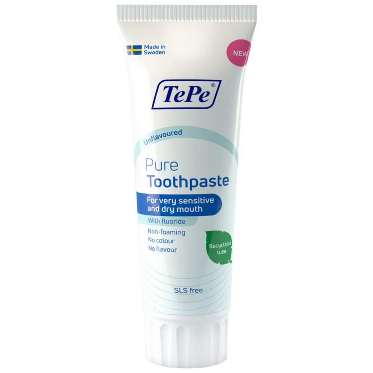 TePe Pure Toothpaste Unflavoured 1450ppm for Very Sensitive & Dry Mouth Φθοριούχος Οδοντόκρεμα Χωρίς Γεύση για Πολύ Ευαίσθητο & Ξηρό Στόμα 75ml