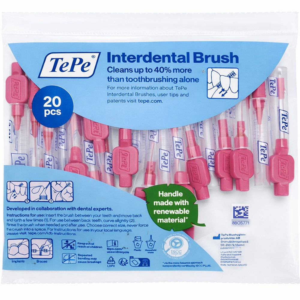 TePe Interdental Brush Μεσοδόντια Βουρτσάκια Καθαρισμού Ιδανικά για Άτομα με Εμφυτεύματα ή Σιδεράκια 20 Τεμάχια ISO Size 0 (0.4mm) Φούξια