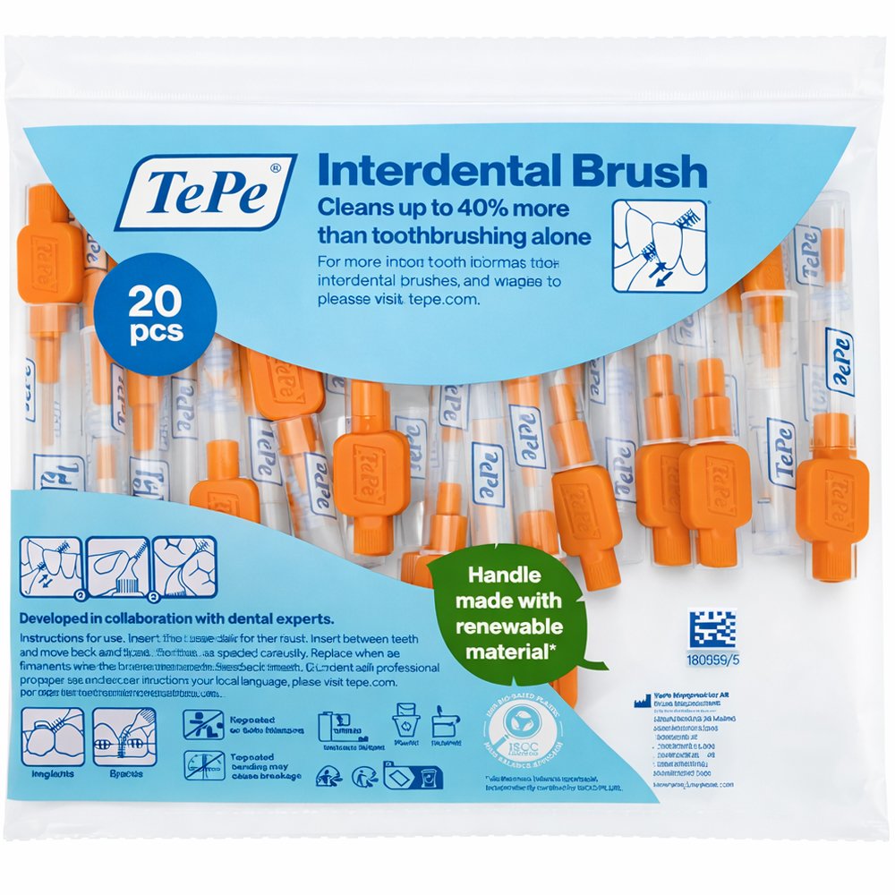 TePe Interdental Brush Μεσοδόντια Βουρτσάκια Καθαρισμού Ιδανικά για Άτομα με Εμφυτεύματα ή Σιδεράκια 20 Τεμάχια ISO Size 1 (0.45mm) Πορτοκαλί