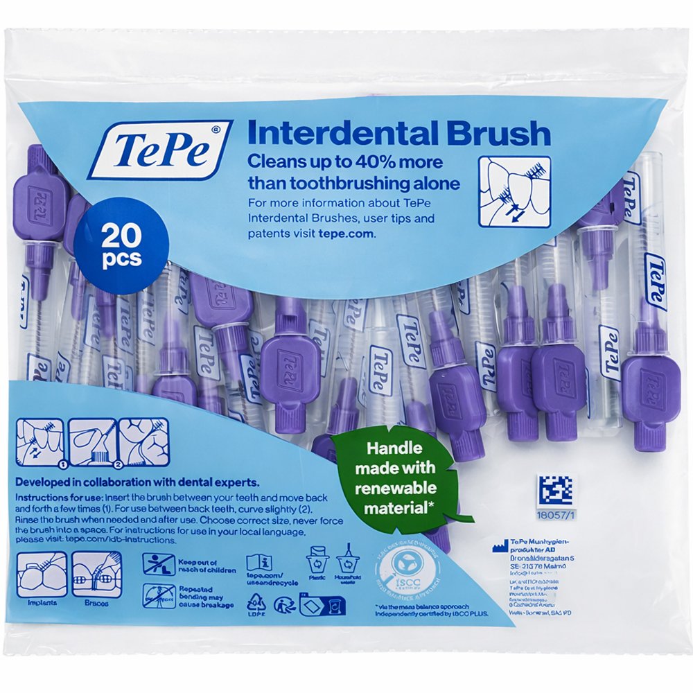 TePe Interdental Brush Μεσοδόντια Βουρτσάκια Καθαρισμού Ιδανικά για Άτομα με Εμφυτεύματα ή Σιδεράκια 20 Τεμάχια ISO Size 6 (1.10mm) Μωβ