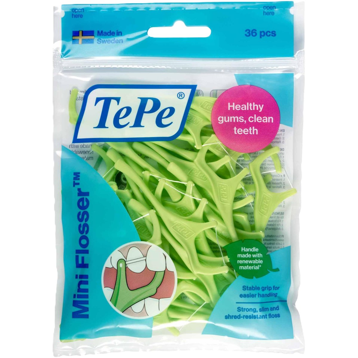 Tepe Tepe Good Mini Flosser Quick & Easy Flossing Οδοντικό Νήμα με Λαβή για Απαλό & Αναποτελεσματικό Καθαρισμό Ανάμεσα στα Δόντια 36 Τεμάχια