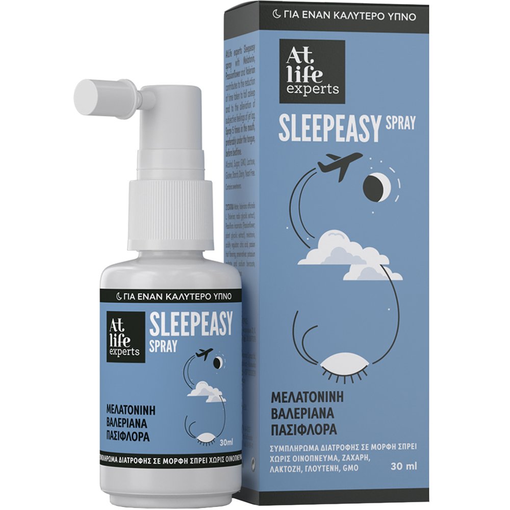 Atlife AtLife Experts Sleepeasy Spray Συμπλήρωμα Διατροφής Μελατονίνης σε Μορφή Σπρέι με Βαλεριάνα & Πασιφλόρα για Γρηγορότερο Ύπνο & Αντιμετώπιση του Jet Lag 30ml