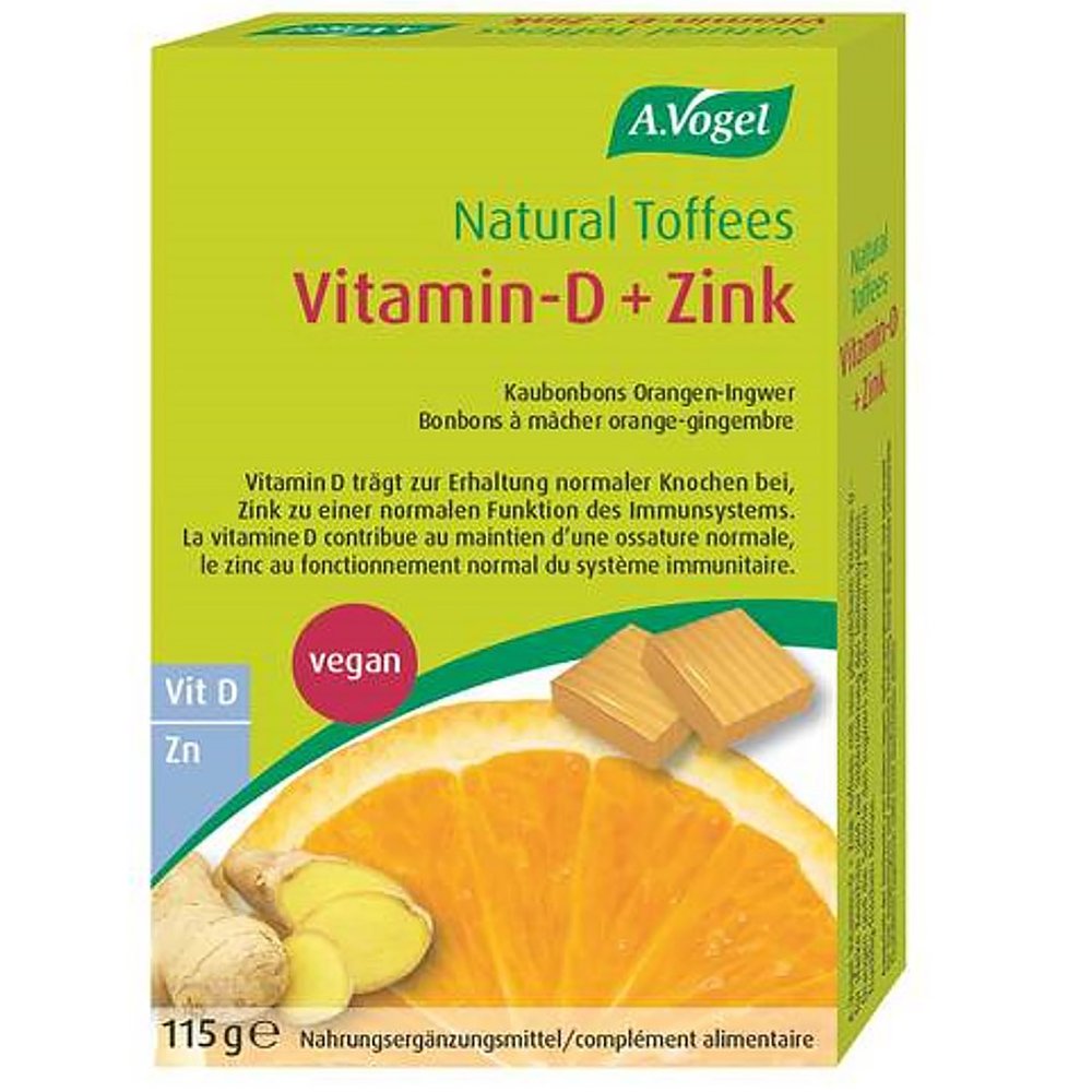 A.Vogel Natural Toffees Vitamin-D & Zink Συμπλήρωμα Διατροφής με Τζίντζερ & Πορτοκάλι για Ενίσχυση του Ανοσοποιητικού 115g