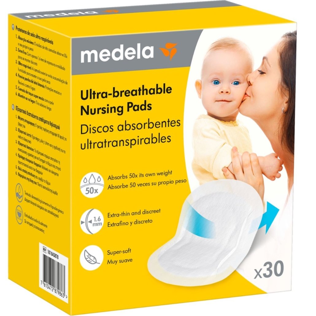 Medela Medela Ultra-Breathable Nursing Pads Επιθέματα Στήθους μιας Χρήσης Μέγιστης Απορροφητικότητας Ειδικά Σχεδιασμένα για Μεγάλη Διαρροή Μητρικού Γάλακτος 30 Τεμάχια