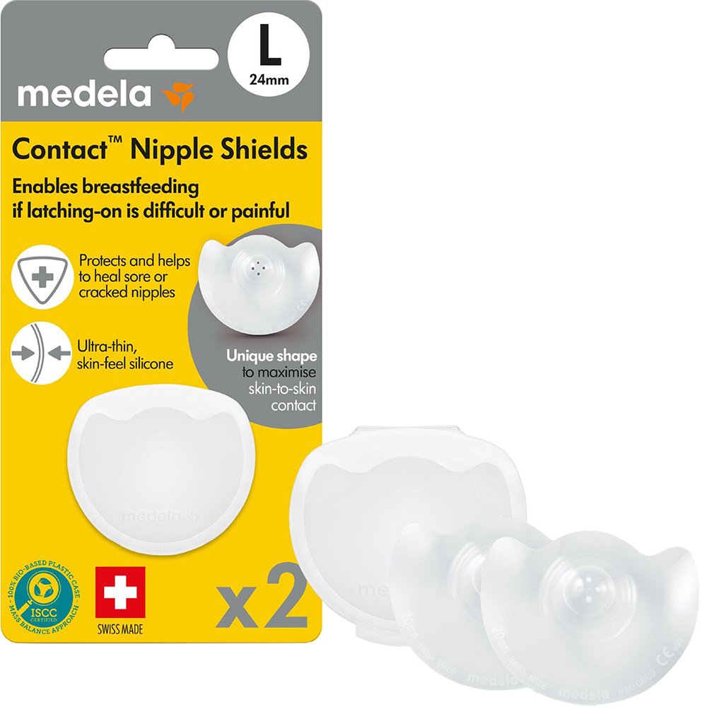 Medela Medela Contact Nipple Shields Ψευδοθηλές για τη Διευκόλυνση του θηλασμού για Μητέρες με Πληγωμένες, Επίπεδες ή Εισέχουσες Θηλές 2 Τεμάχια - Large 24mm