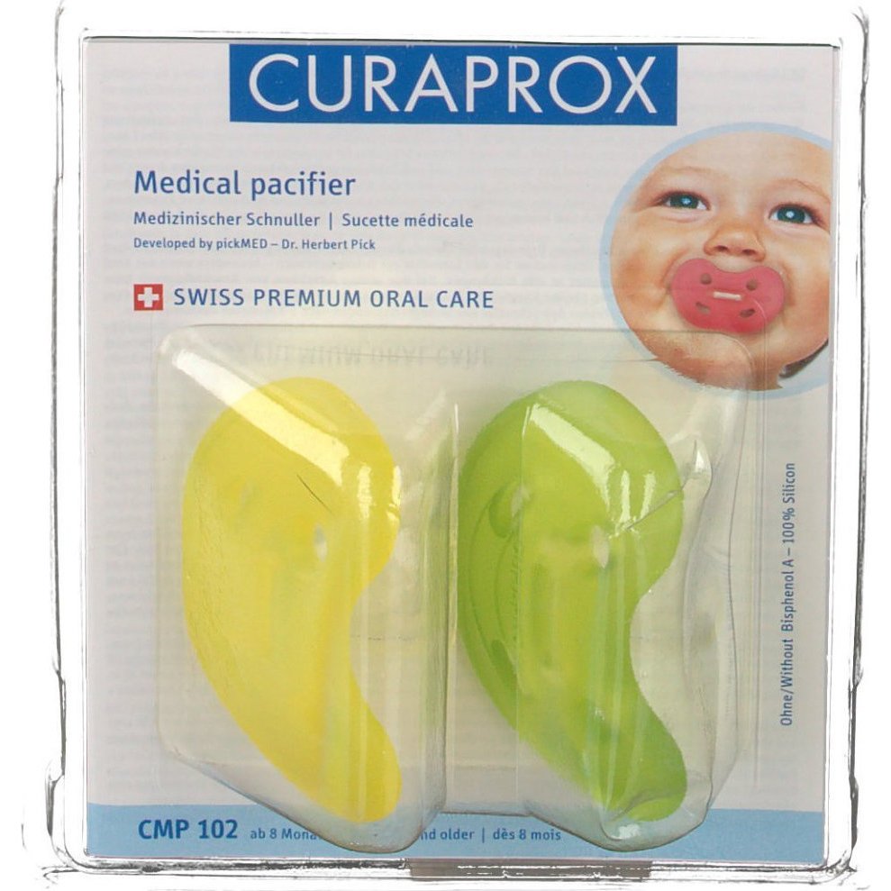 Curaprox CMP 102 Medical Pacifiere Ιατρική Πιπίλα Από 8 Μηνών 2 Τεμάχια – Μπλε – Πράσινο
