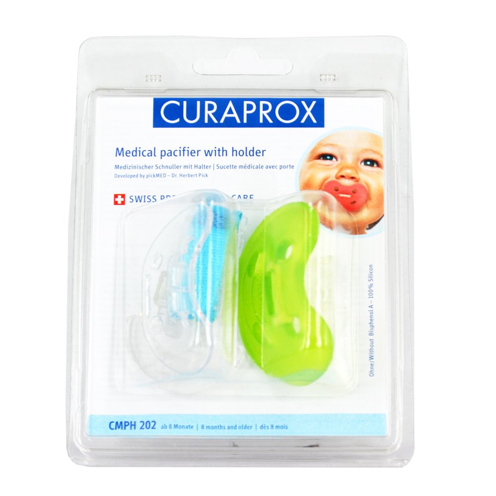 Curaprox CMPH 202 Medical Pacifiere Ιατρική Πιπίλα με Κορδόνι & Κλιπ, Από 8 Μηνών 1 Τεμάχιο