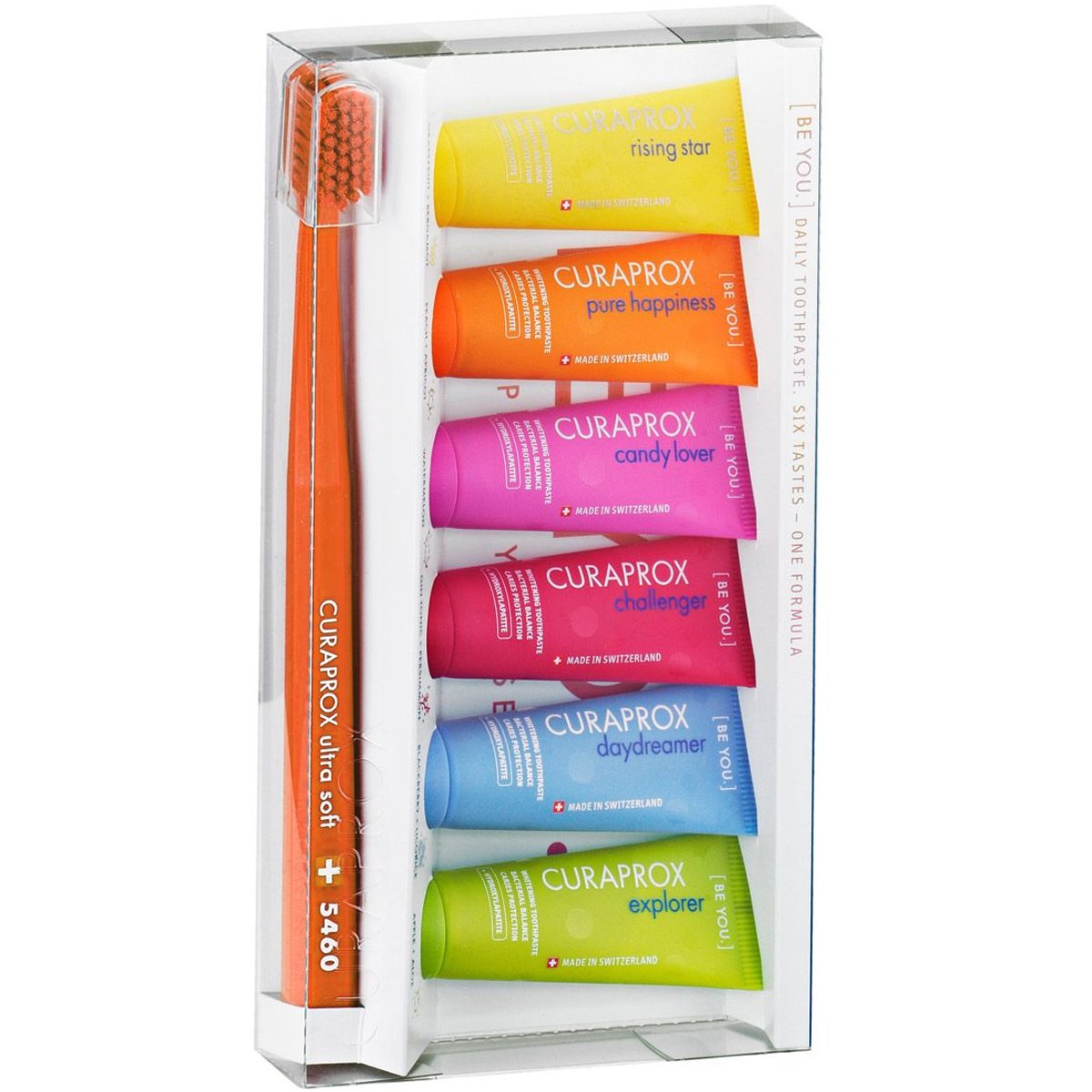 Curaprox Πακέτο Προσφοράς Be You Six Tastes Mini Pack 6x10ml & Δώρο Οδοντόβουρτσα Ultra Soft CS5460, 1 Τεμάχιο – Πορτοκαλί