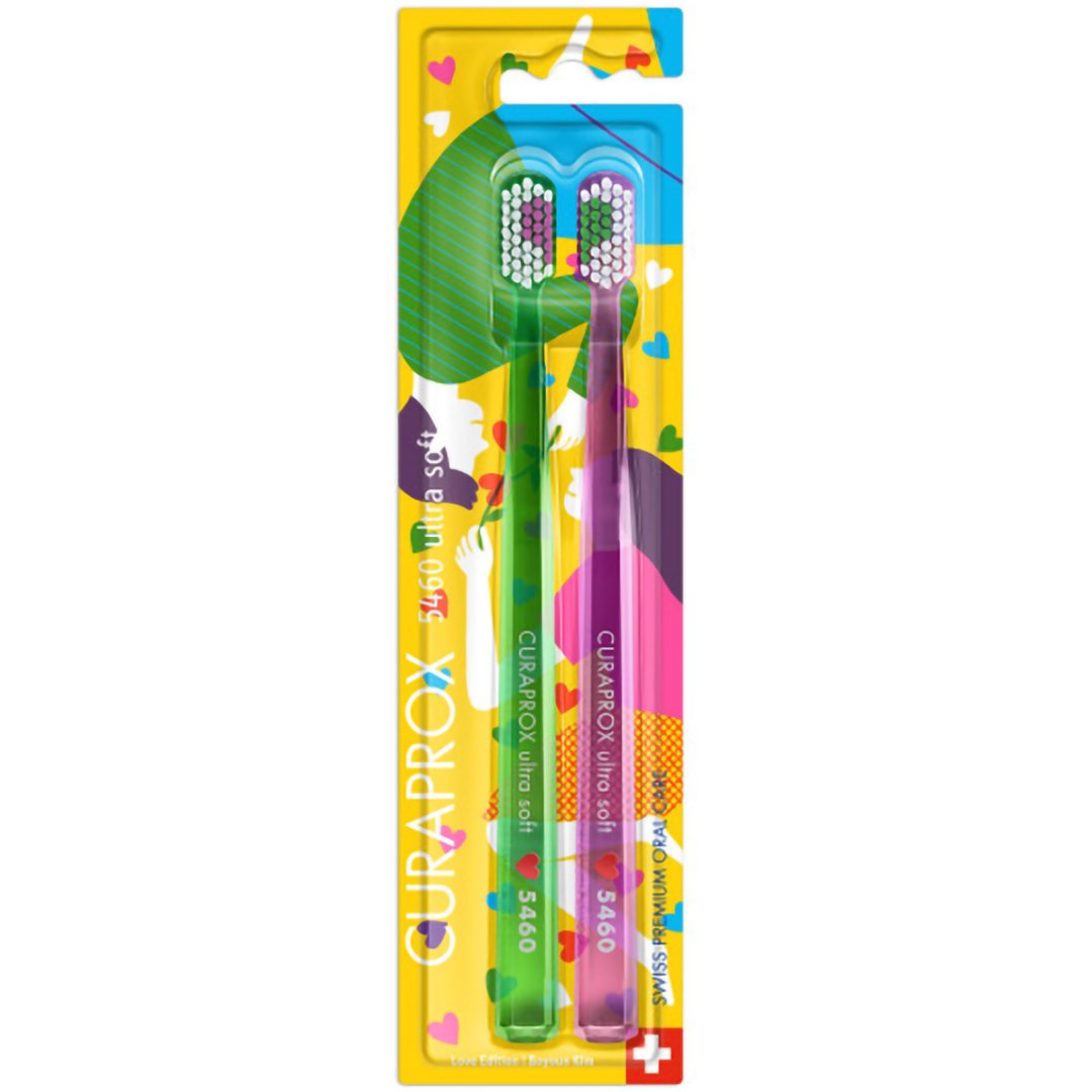 Curaprox CS 5460 Love Edition Ultra Soft Toothbrush Πράσινο / Ροζ Οδοντόβουρτσες με Εξαιρετικά Απαλές & Ανθεκτικές Ίνες 2 Τεμάχια