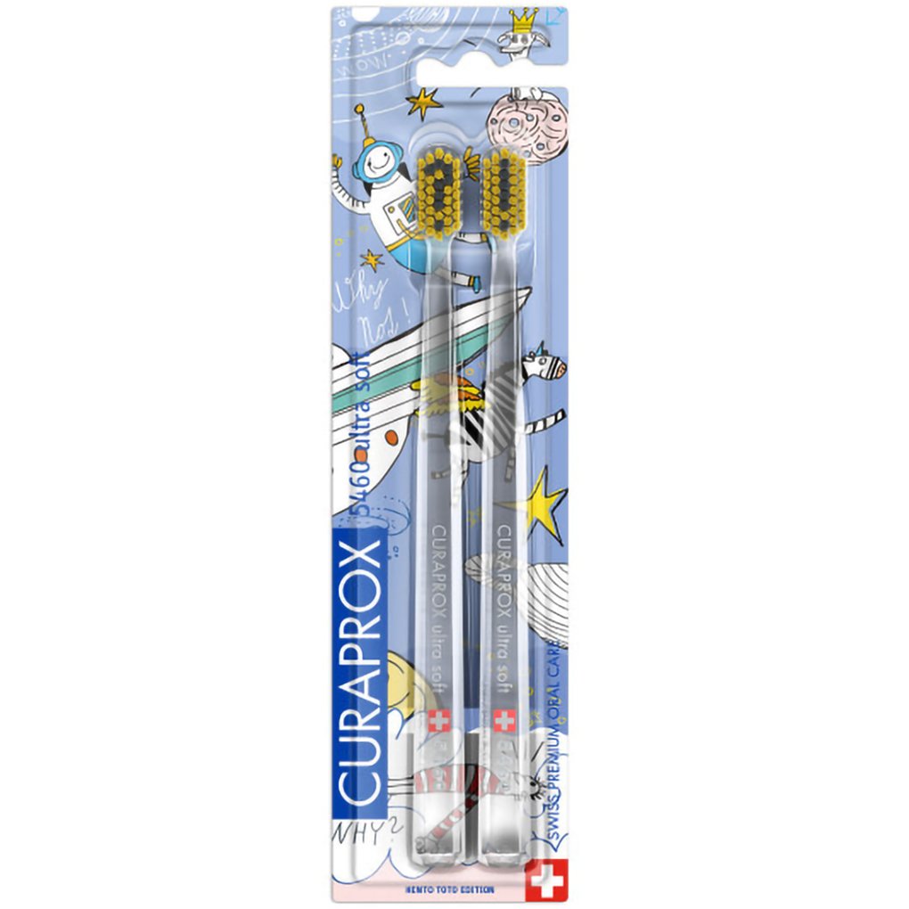 Curaprox CS 5460 Hento Toto Edition Ultra Soft Toothbrush Οδοντόβουρτσες με Εξαιρετικά Απαλές & Ανθεκτικές Ίνες σε Διάφανο-Κίτρινο Χρώμα 2 Τεμάχια
