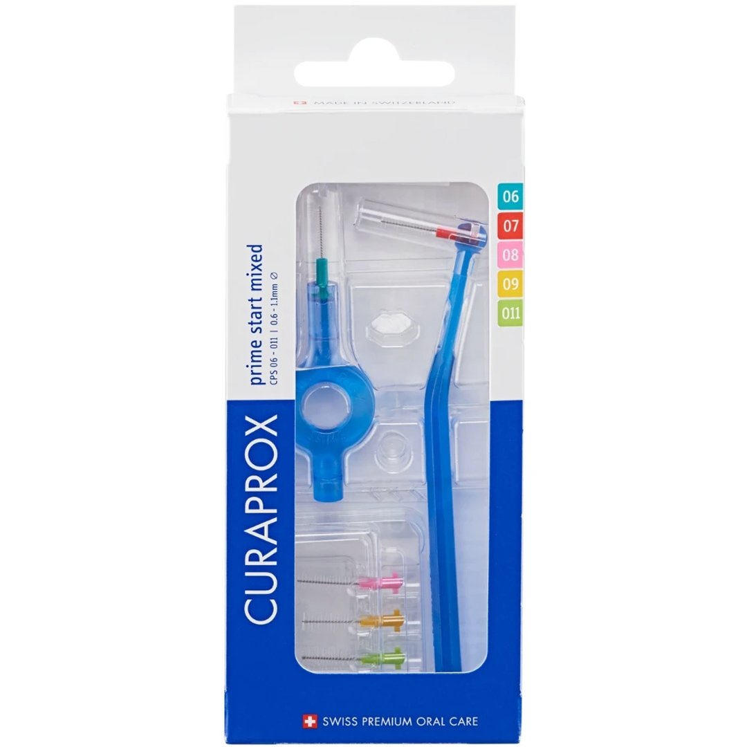 Curaprox Prime Start Mixed Set Cps 06 – 011 Blue Σετ Μεσοδόντια Βουρτσάκια CPS 06 – 011 Prime & 2 Βάσεις σε Μπλέ Χρώμα 5 Τεμάχια
