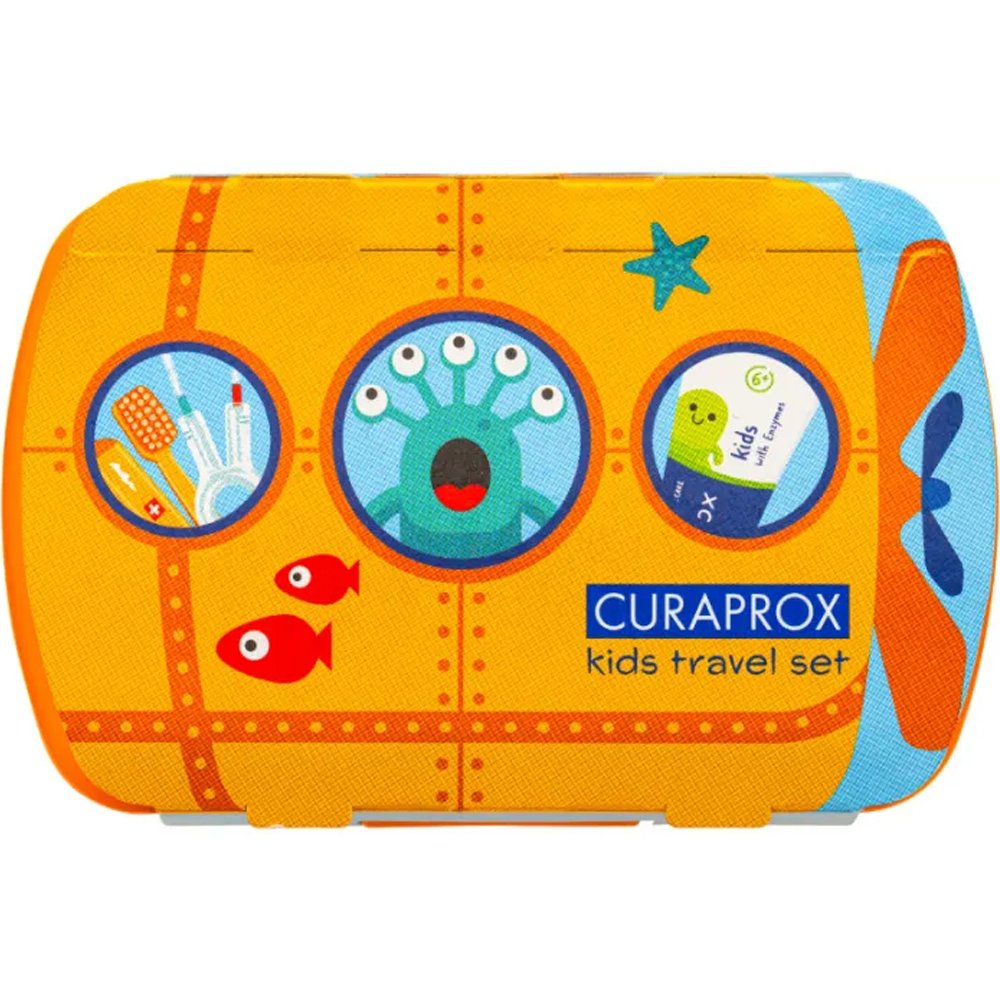 Curaprox Curaprox Kids Oral Hygiene Σετ Ταξιδιού Στοματικής Φροντίδας Παιδιών από 6 έως 12 Ετών με Οδοντόκρεμα με Γεύση Μέντα, Οδοντόβουρτσα με Πολύ μαλακές Ίνες, Μεσοδόντια & Θήκη Travel Set 1 Τεμάχιο - Πορτοκαλί
