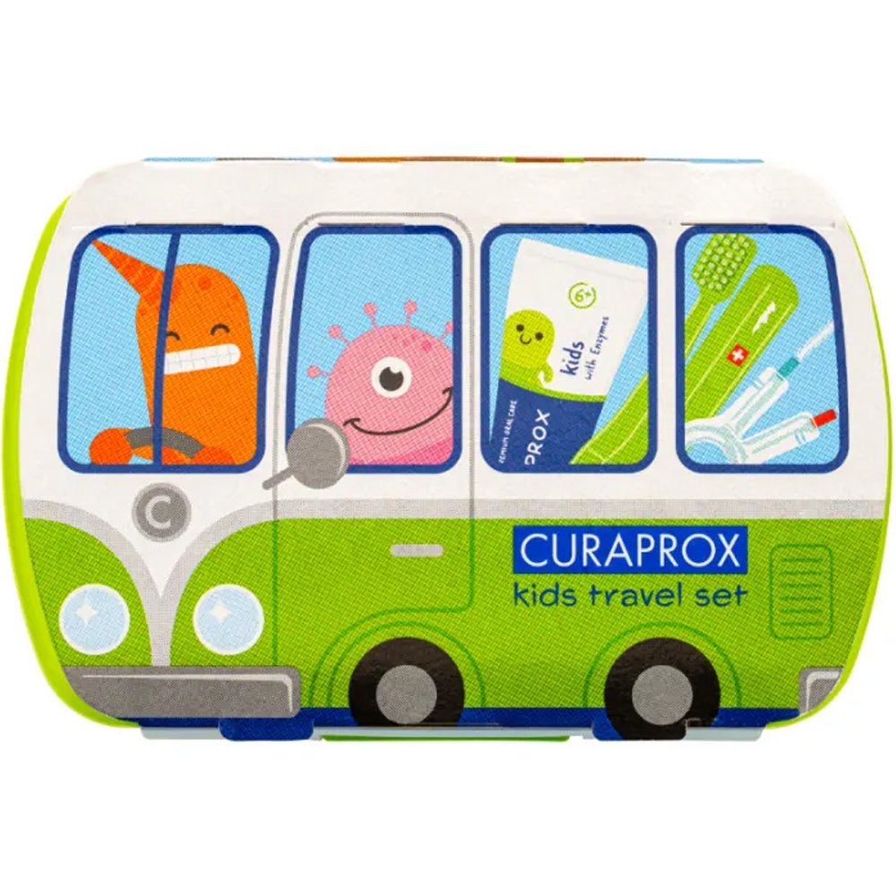 Curaprox Curaprox Kids Oral Hygiene Σετ Ταξιδιού Στοματικής Φροντίδας Παιδιών από 6 έως 12 Ετών με Οδοντόκρεμα με Γεύση Μέντα, Οδοντόβουρτσα με Πολύ μαλακές Ίνες, Μεσοδόντια & Θήκη Travel Set 1 Τεμάχιο - Πράσινο