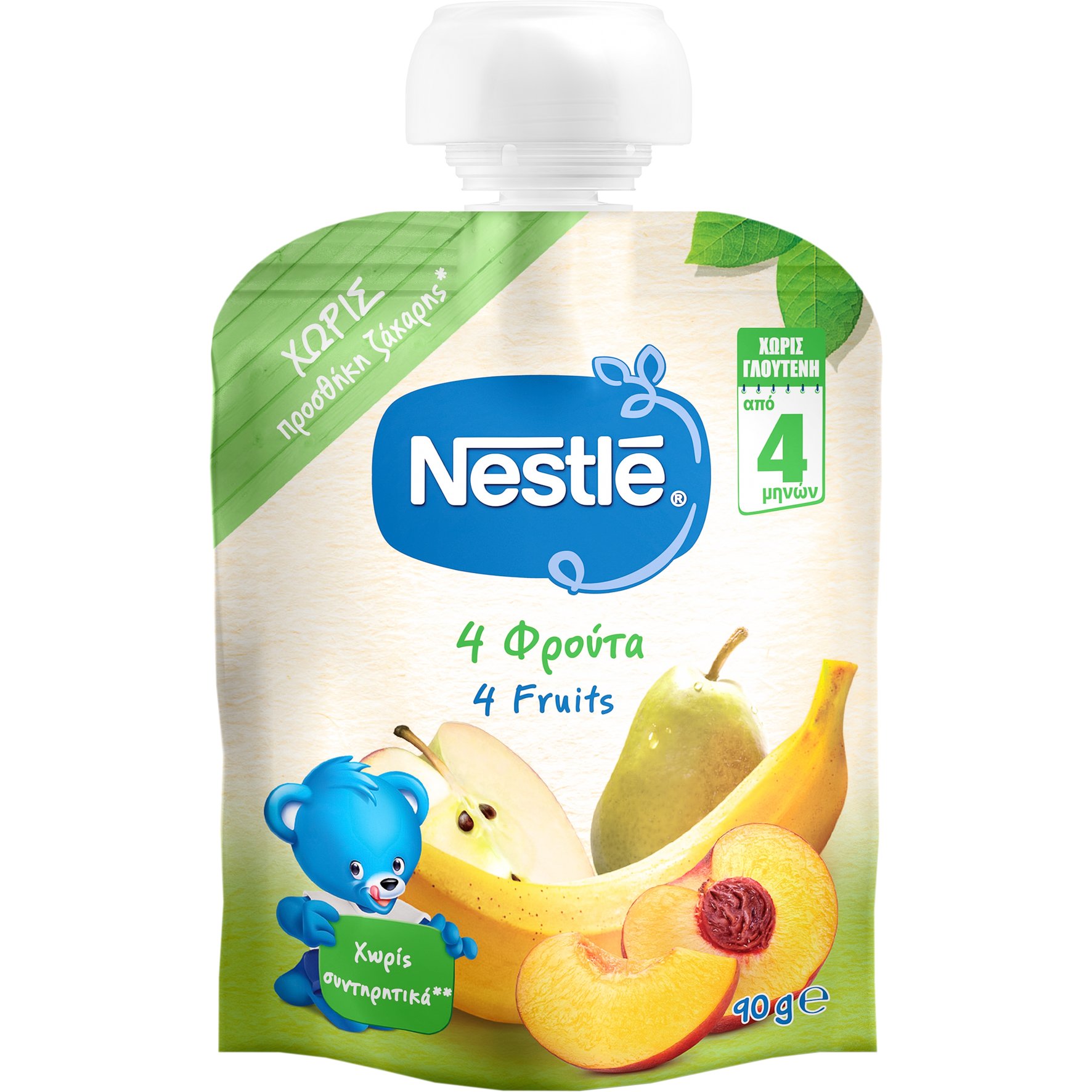 Nestle Nestle Banana, Apple, Pear & Peach Puree 4m+ Φρουτοπουρές Μπανάνα, Μήλο, Αχλάδι & Ροδάκινο Πλούσιος σε Βιταμίνη C με Υπέροχη Γεύση 90g 1 Τεμάχιο