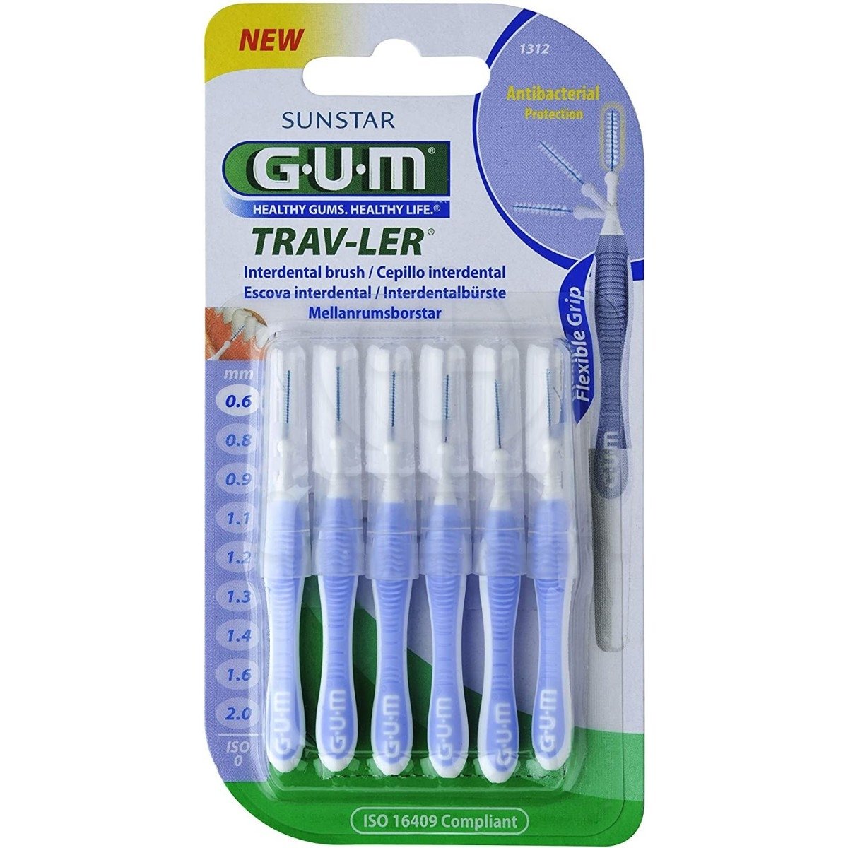 Gum Trav-Ler Interdental Brush Μεσοδόντια Βουρτσάκια για Εύκολο & Καθημερινό Καθαρισμό Ανάμεσα στα Δόντια 6 Τεμάχια – 0.6