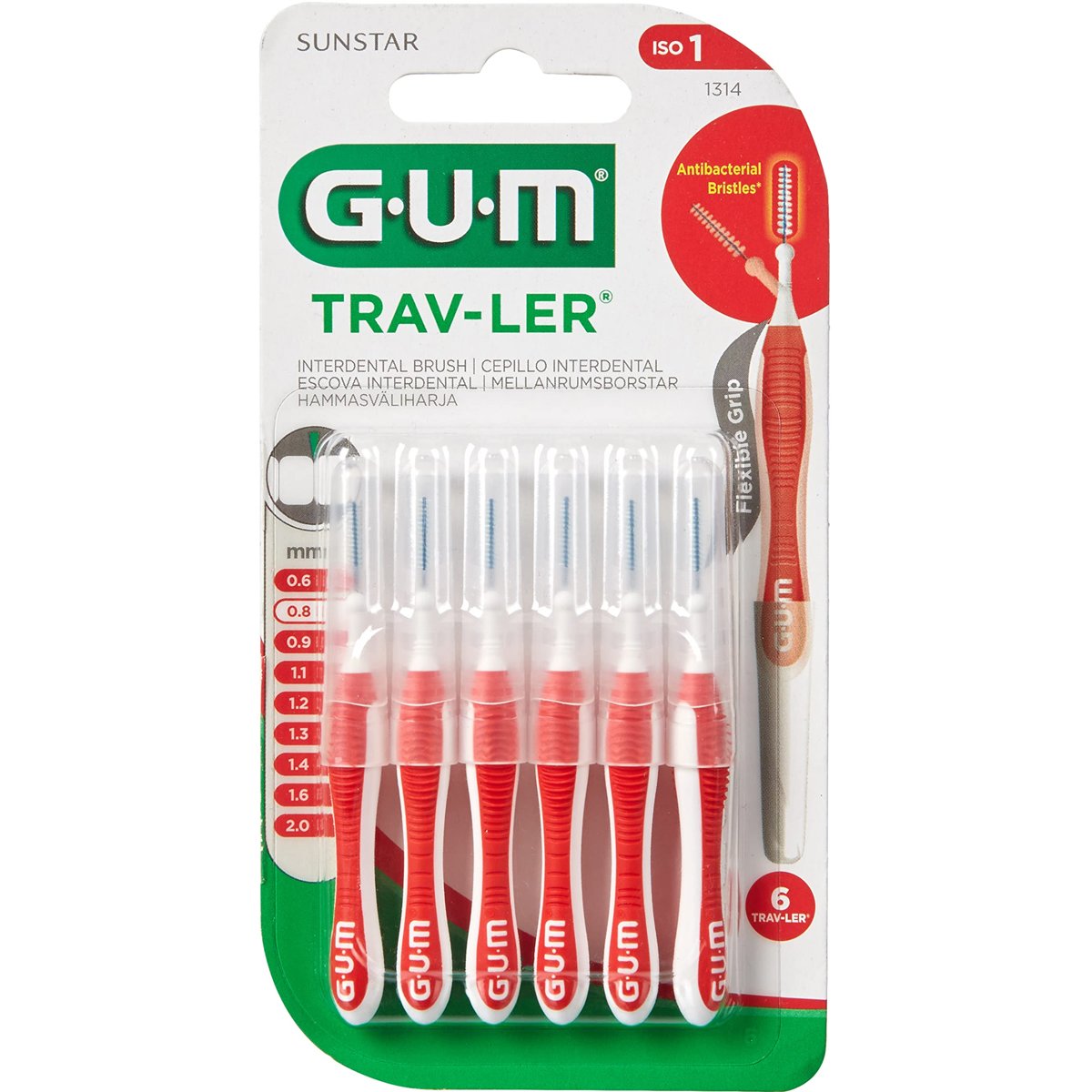 Gum Trav-Ler Interdental Brush Μεσοδόντια Βουρτσάκια για Εύκολο & Καθημερινό Καθαρισμό Ανάμεσα στα Δόντια 6 Τεμάχια – 0.8