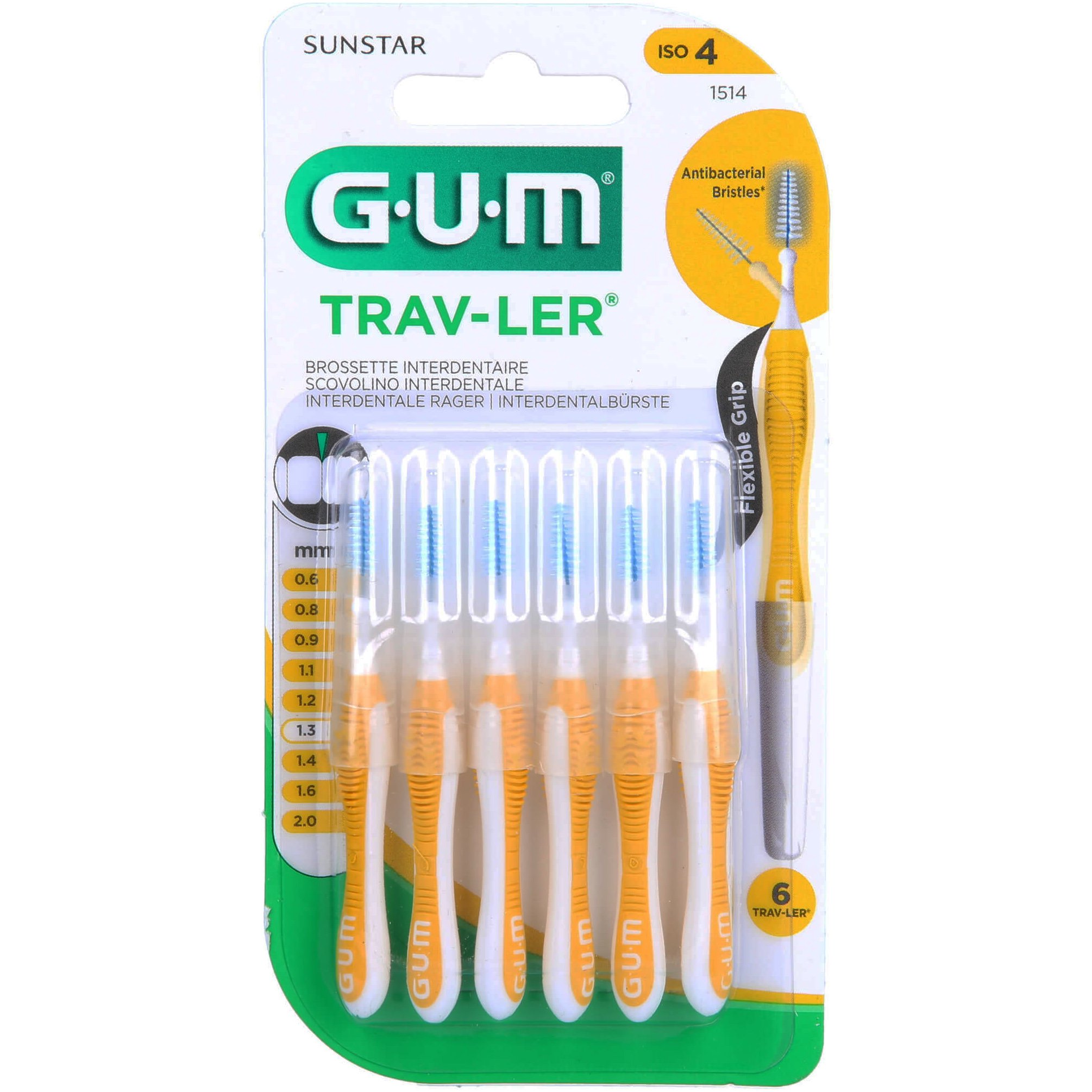 Gum Trav-Ler 1514 1.3mm Μεσοδόντια Βουρτσάκια Σχεδιασμένα να Αφαιρούν την Πλάκα για τη Βέλτιστη Υγεία των Ούλων 6 Τεμάχια