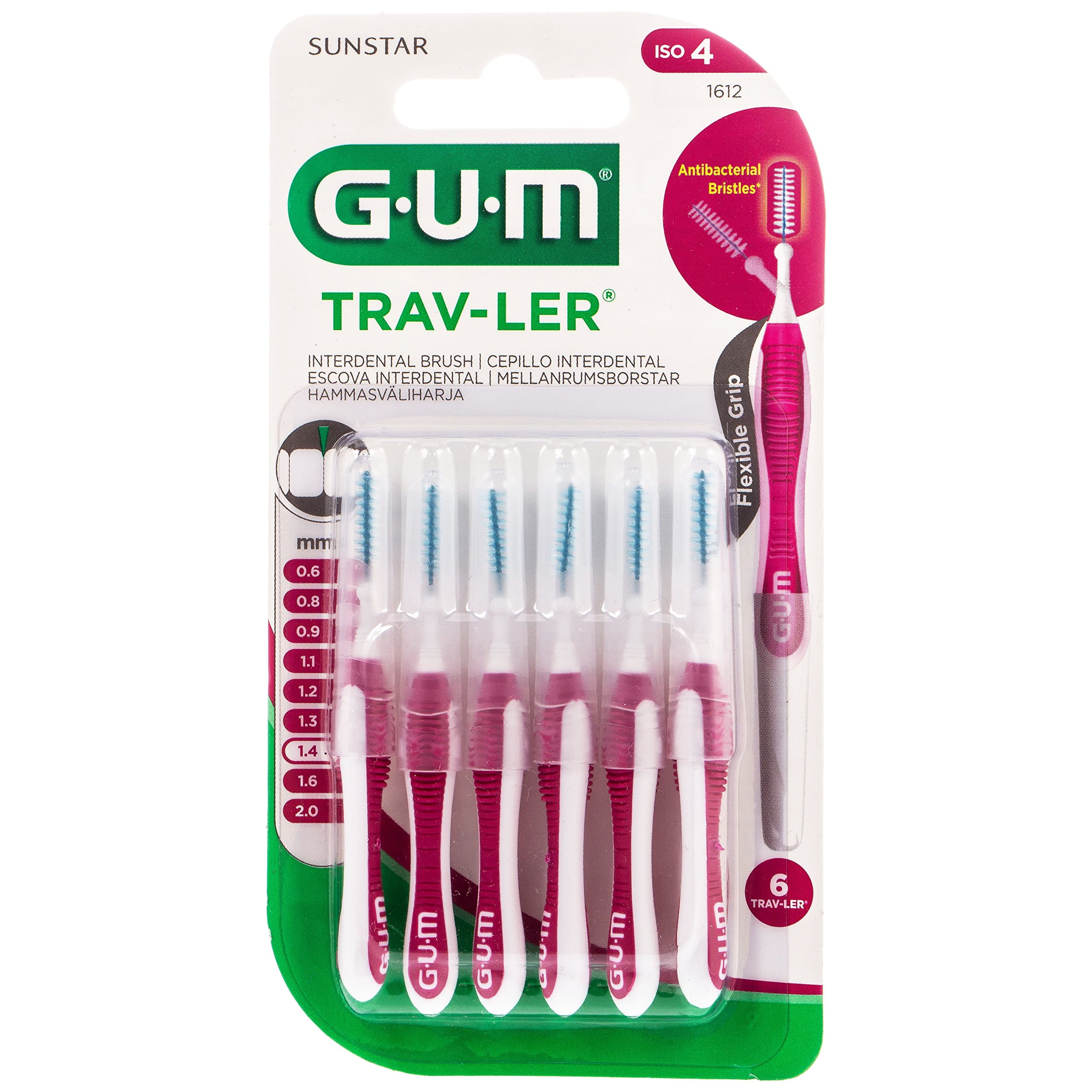 Gum Trav-Ler ISO 4 Μεσοδόντια Βουρτσάκια Σχεδιασμένα να Αφαιρούν Περισσότερη Πλάκα 1,4mm 6 Τεμάχια Κωδ 1612